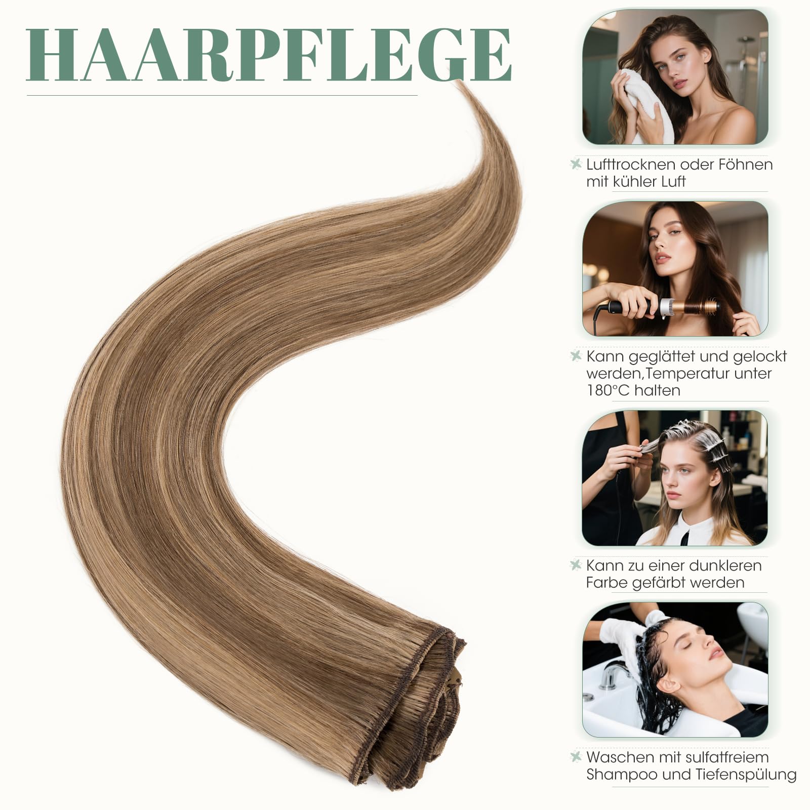 Rich Choices Clip in Extensions Echthaar 8 Stück Clip Extensions 50cm #4/27 Blonde Strähnen Unsichtbare Haarverlängerung Echthaar Clip ins Remy Seidig Gerade Natürlich - Dünne Tressen