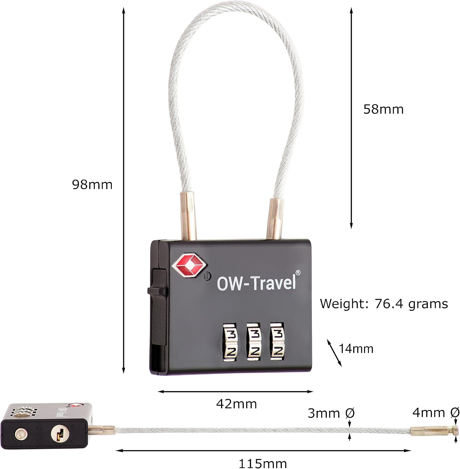 OW-Travel Lucchetto Combinazione Cavo TSA. Lucchetto Flessib... 10 71GnjqFSVLL. AC SL1500