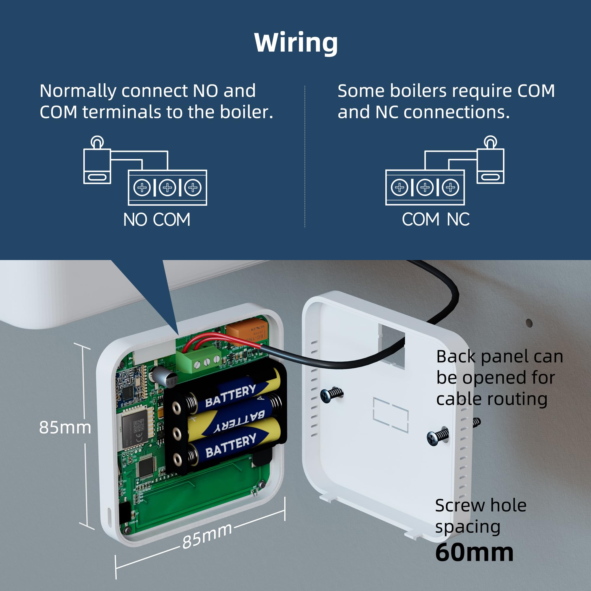 2-przewodowy termostat Wi-Fi. Programowalny codziennie termostat Wi-Fi. Zdalnie sterowany przez TUYA lub Smart Life, kompatybilny z Google Assistant i Alexa.