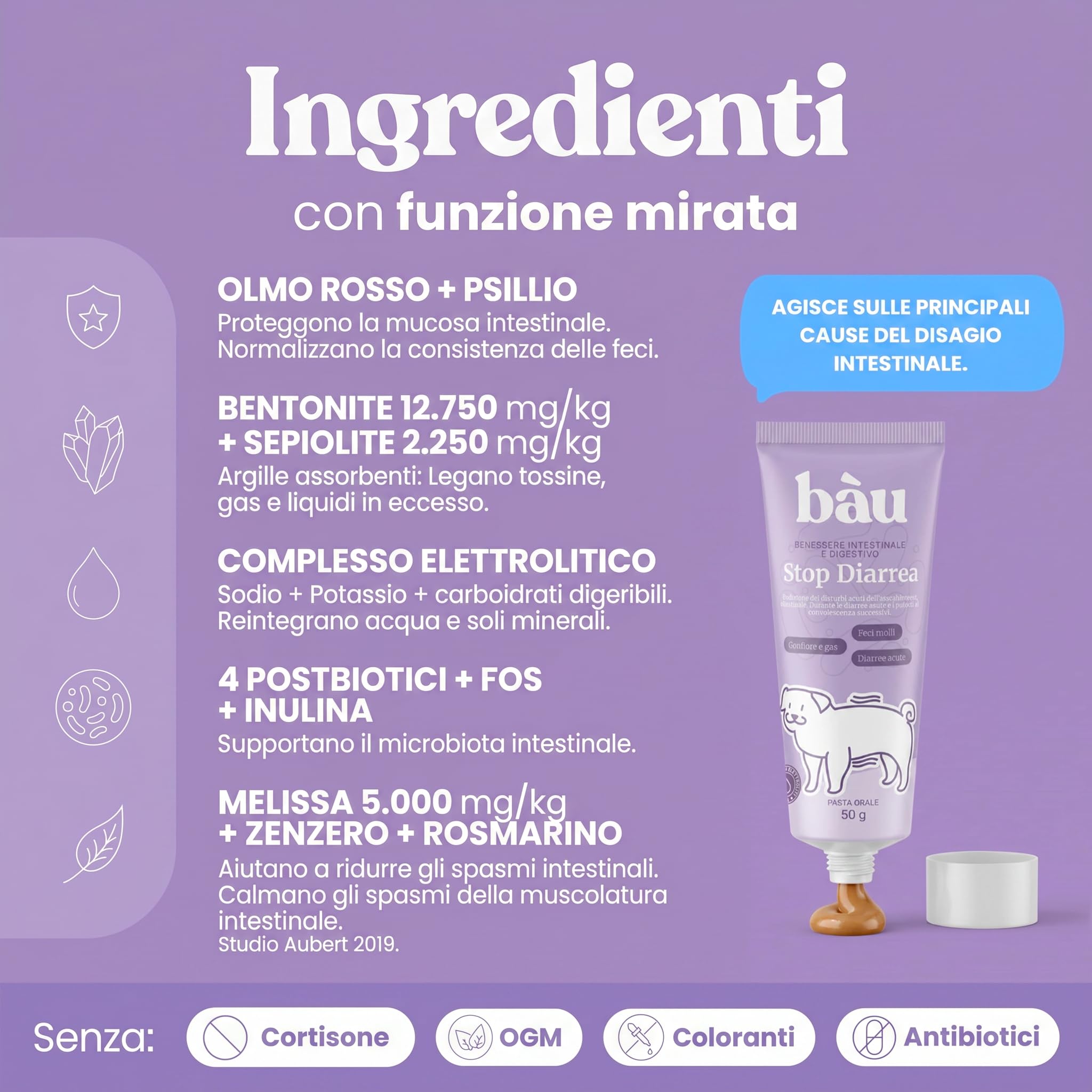 Bau Sollievo Intestinale Cane per Diarrea in Pasta con Elettroliti e Fibre, Mangime Complementare Supporto Regolarità Intestinale, Formula Appetibile per Cani e Cuccioli, Facile da Somministrare