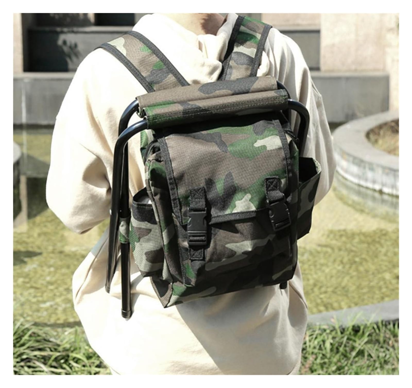 Sedia Zaino 3 In 1 Pieghevole - Con Borsa Termica, Tessuto Oxford PVC 600D, Per Trekking E Campeggio - Foto 7