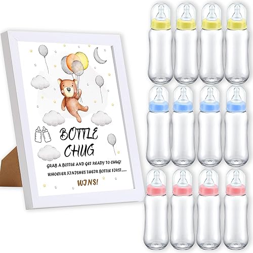 Kit de 12 biberones para baby shower, juego de bebida, juego de beber, beber, chugging, juego de baby shower, juego de baby shower, juego de letrero