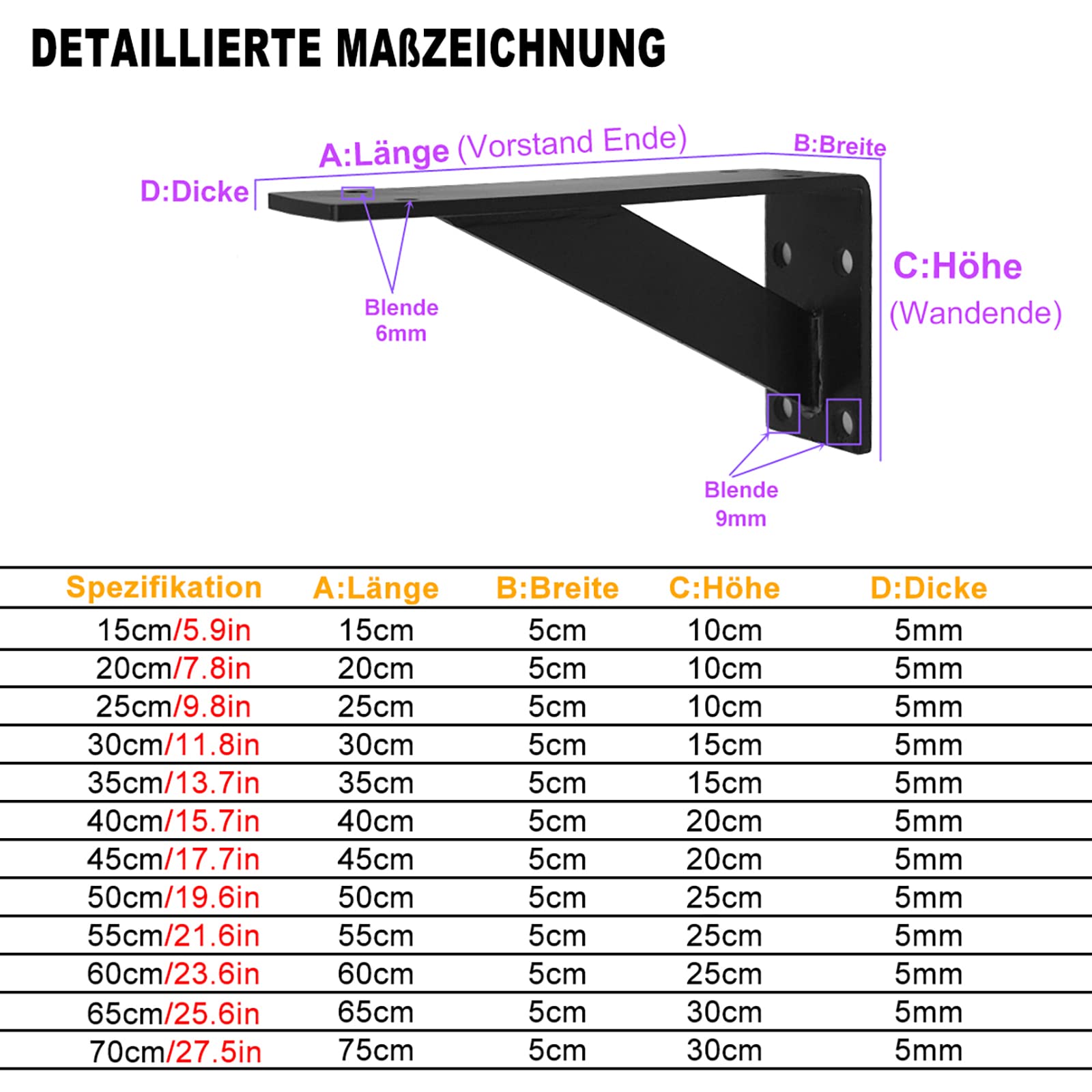 2 Stück Schwerlastkonsole,5mm Dick,Tragkraft 500 kg,Regalträger,Wandhalterung für Regalbrett,Metall Winkelkonsole für schwere Lasten Regale,Winkelträger für Wandmontage (35cm/13.7in)