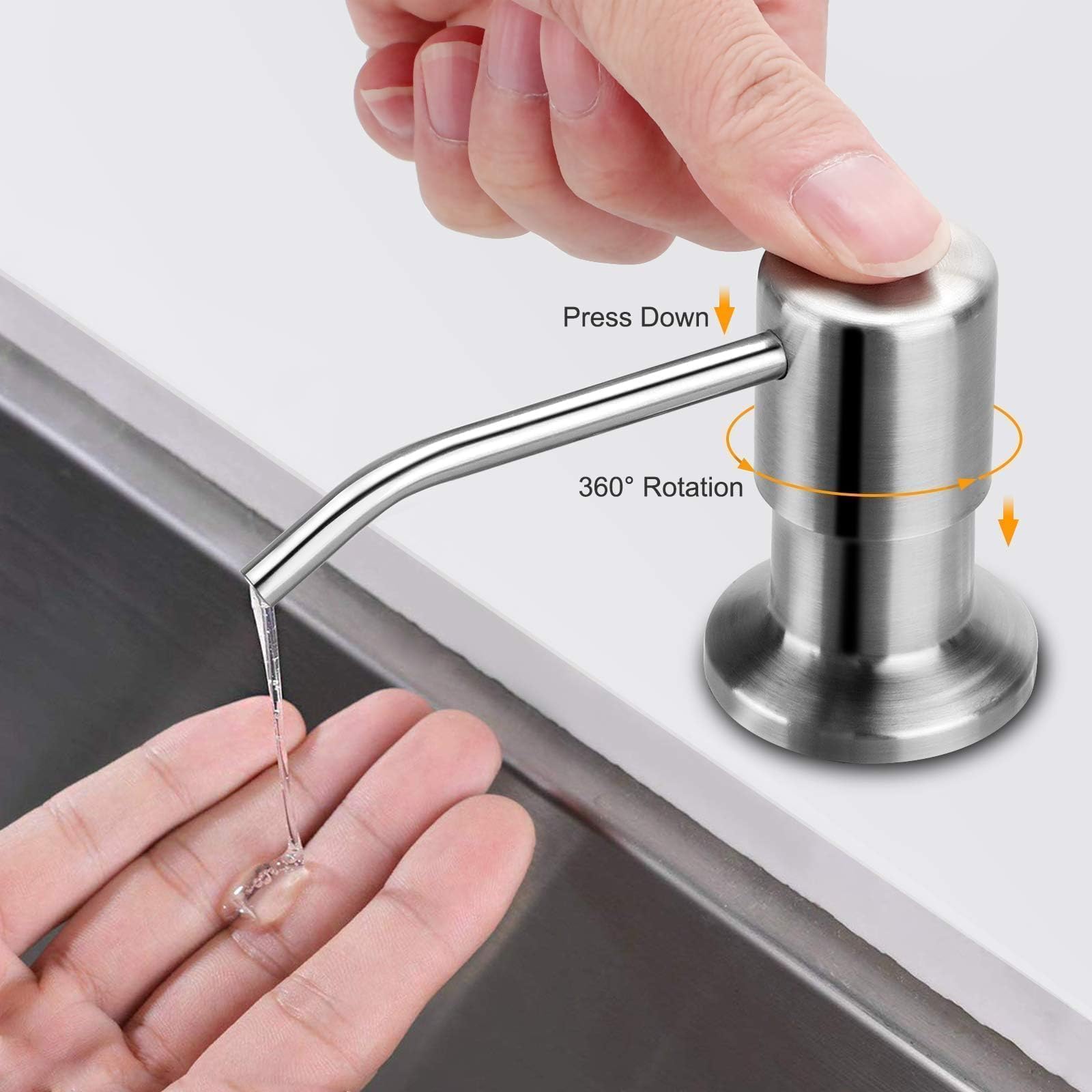 Linkstyle Distributeur De Savon Pour Évier De Cuisine, Distributeur De Savon Liquide Encastré Avec Tuyau D’Extension De 47", Nickel Brossé
