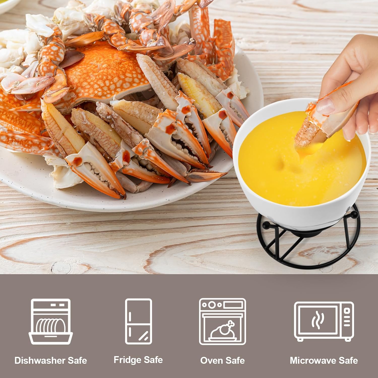 Luvan 4Pcs 14.2oz Butter Warmers for Seafood, Butter Melter with Stands and 20Pcs Tealight Candles,Ceramic Butter Warmer Set for Lobster, Personal Fondue Set Melted Butter Cups for Seafood, Fondue - Image 5