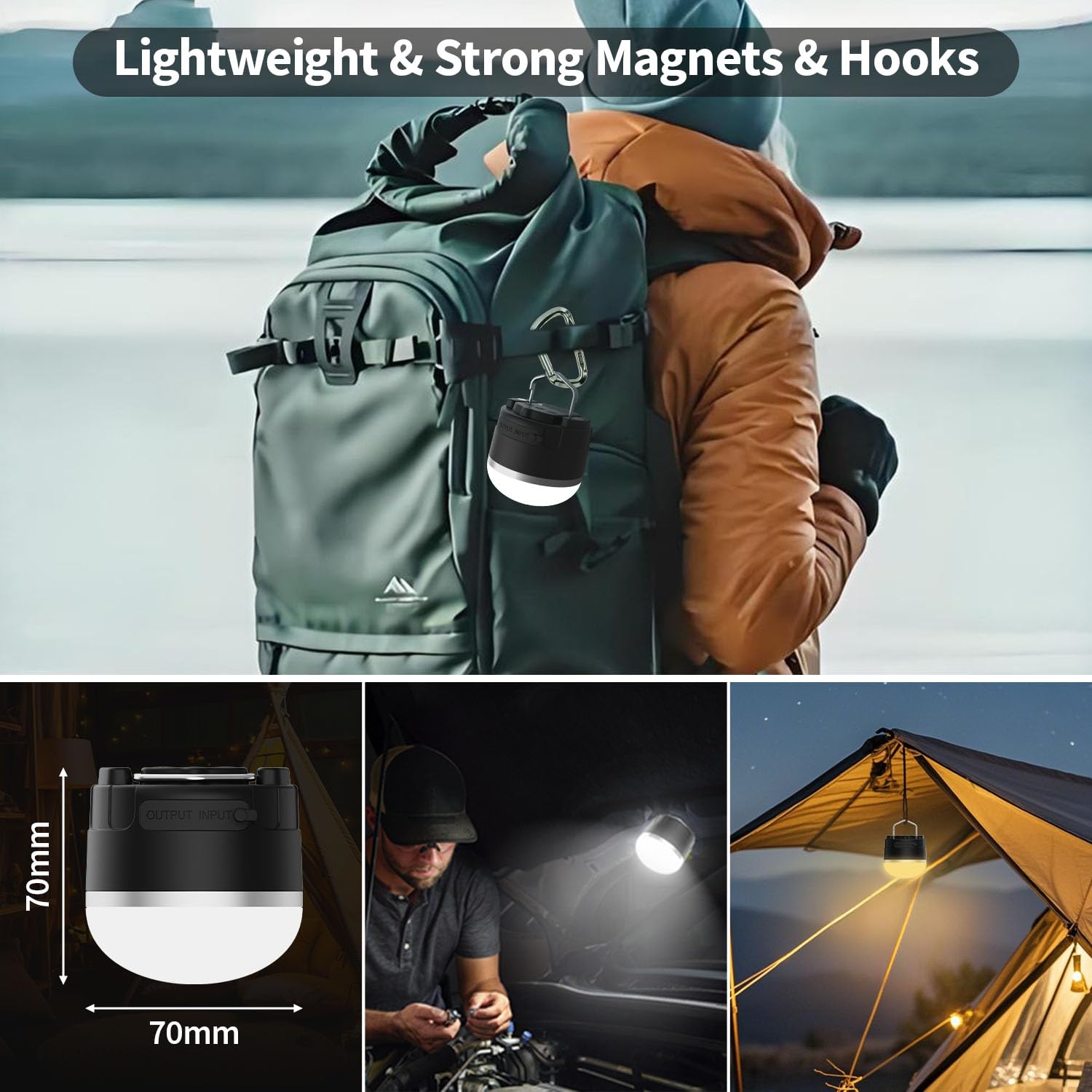 Lanterina LED Ricaricabile 1000LM per Campeggio, Luce RGB Impermeabile IP65, Base Magnetica, Batteria 4000mAh per Emergenza, Appendibile per Escursionismo, Tenda, Casa ed Esterno