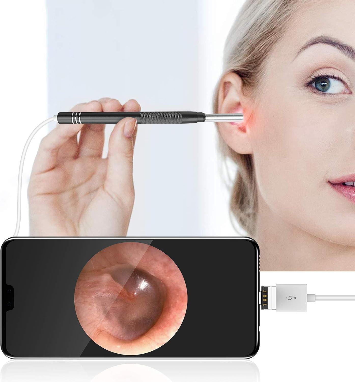 WETDCQ Ear Wax Removal Tool,3.5mm Ear Scope Camera Otoscope with 6 Adjustable LED Lights, Ultra Clear View Ear Cleaning Camera with Wax Remover, Compatible with Android,Tablet,Mac