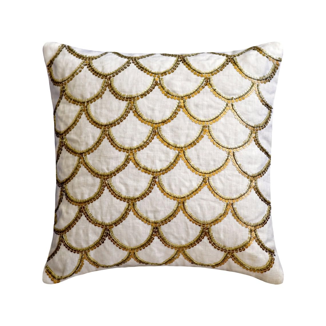 The HomeCentric Ivory & Gold Pack of 2, 45x45 cm (18x18 inch) (18"x18") Accent Cushion Covers, Linen Sequins Embroidery Accent Cushion Covers, Geometric Pattern Contemporary Style - Gold Accord โ image 1