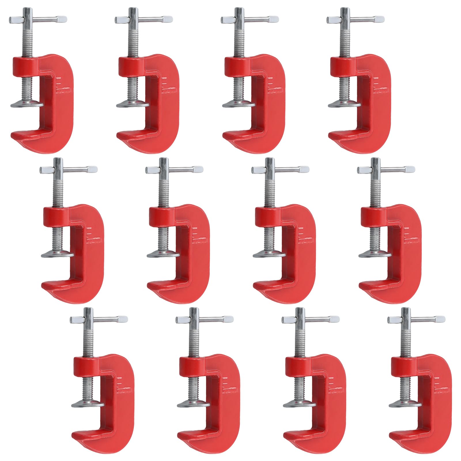 LEXININ 12 Pcs 1 Inch Mini G Clamp, Jaw Opening 27mm Red Cast Iron Small C Clamps for Woodworking Welding Building