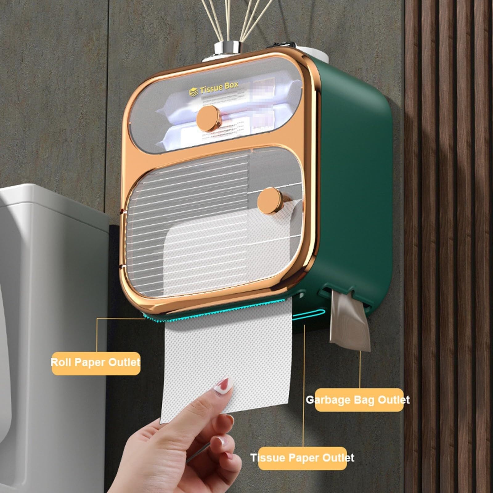 Dispensador de toallas de papel de doble capa con cajón de almacenamiento, dispensador comercial de papel higiénico, soporte para toallas de papel de montaje en pared para baño (verde)