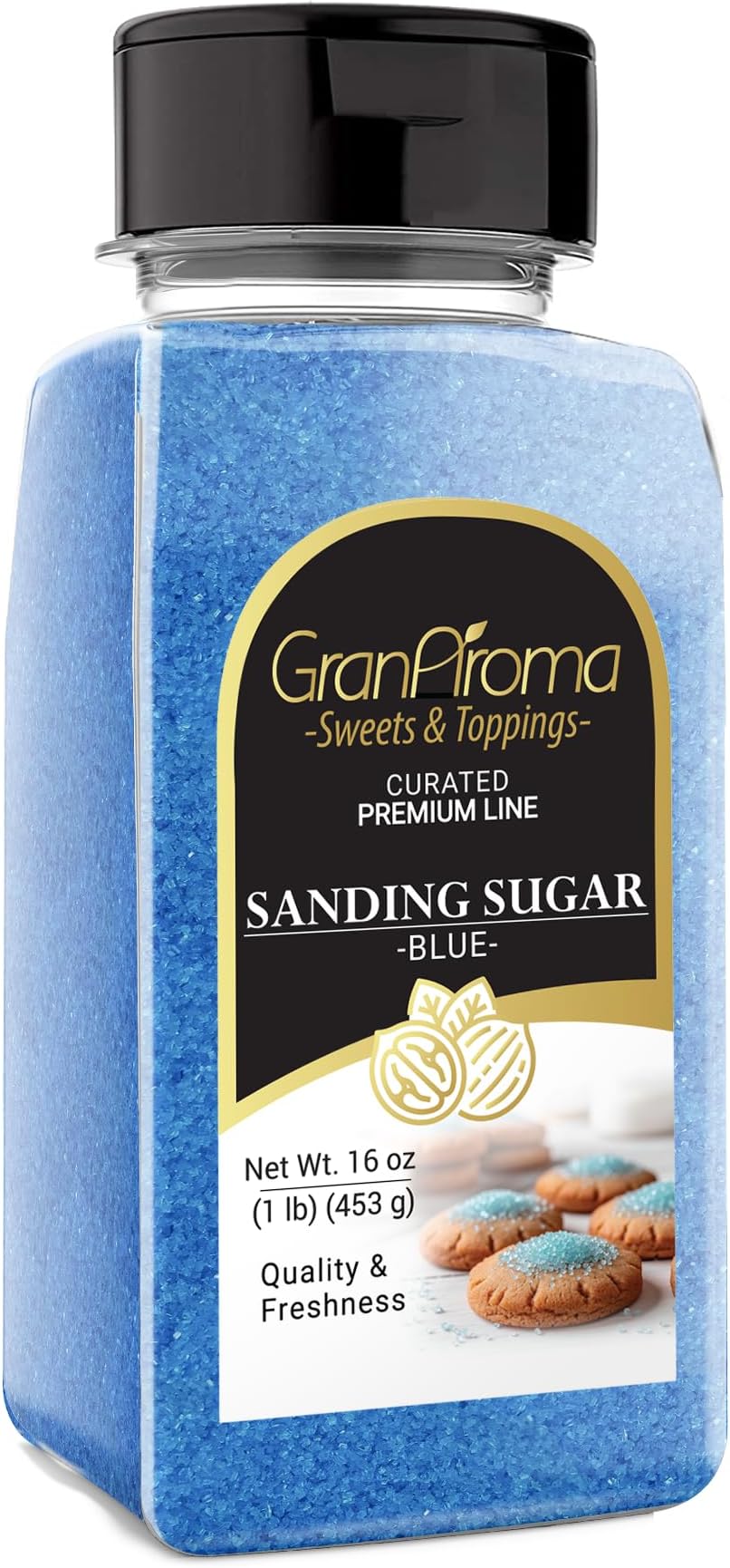 GranAroma Sanding Sugar, Decorative, Cookies & Sweets (White) (1.1 Pound) (Blue)