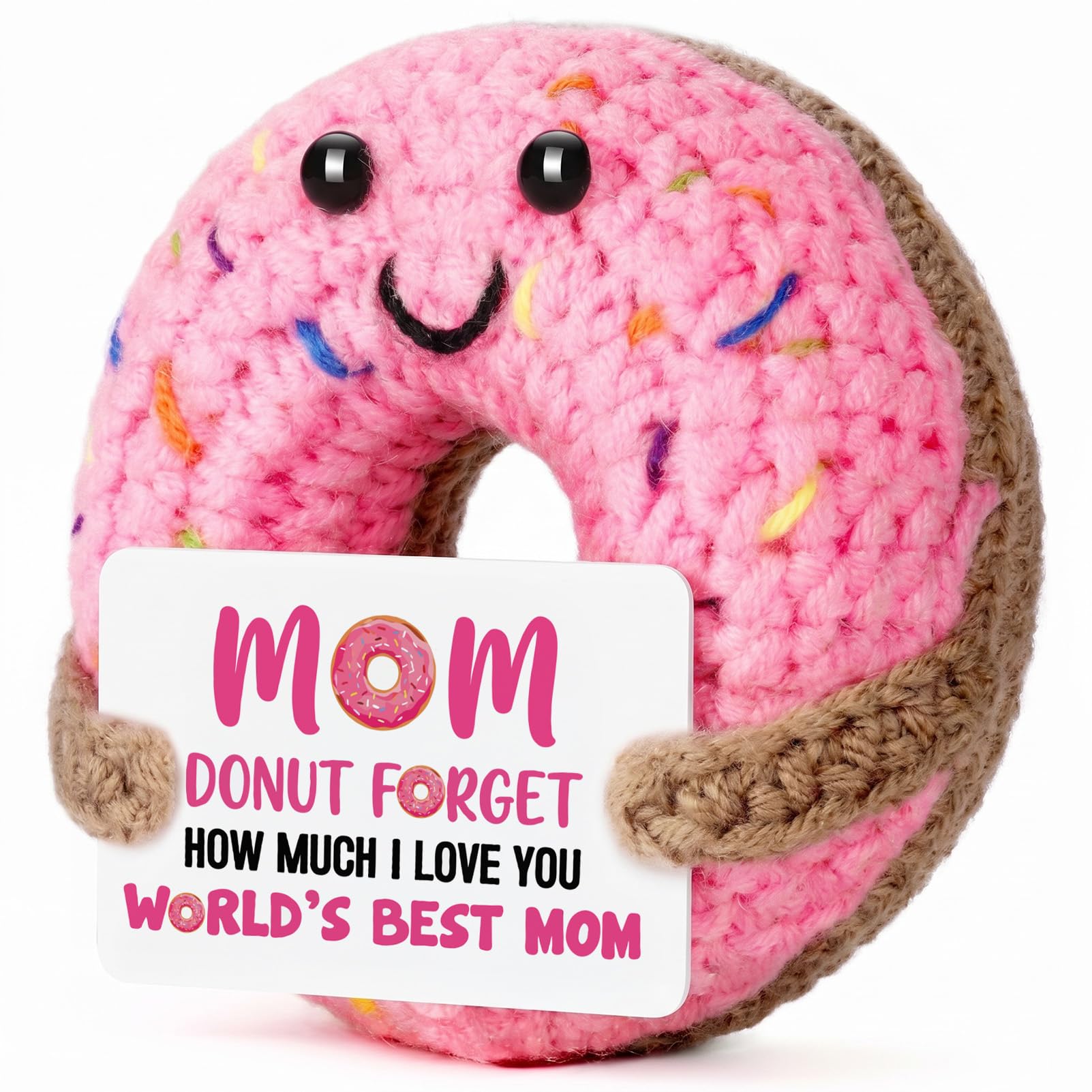 szoszo Funny Gift for Mom, Handmade Crochet Donut Present​ from Daughter Son, Best Birthday Gifts for Mama, Sentimental Keepsake for Mommy​ (Pink)