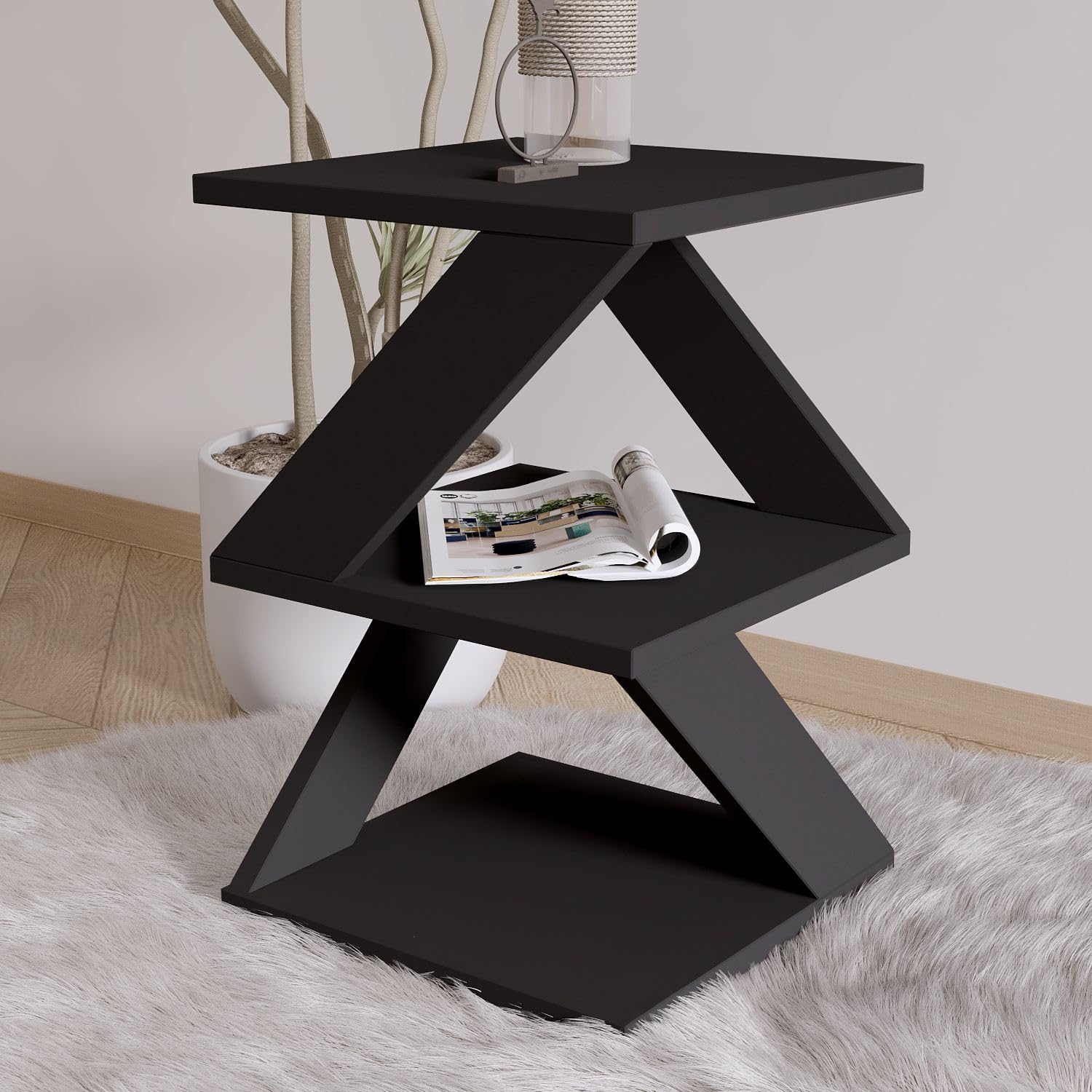 Table latérale Hanah Home noir et chêne 30x54 cm en mélamine design