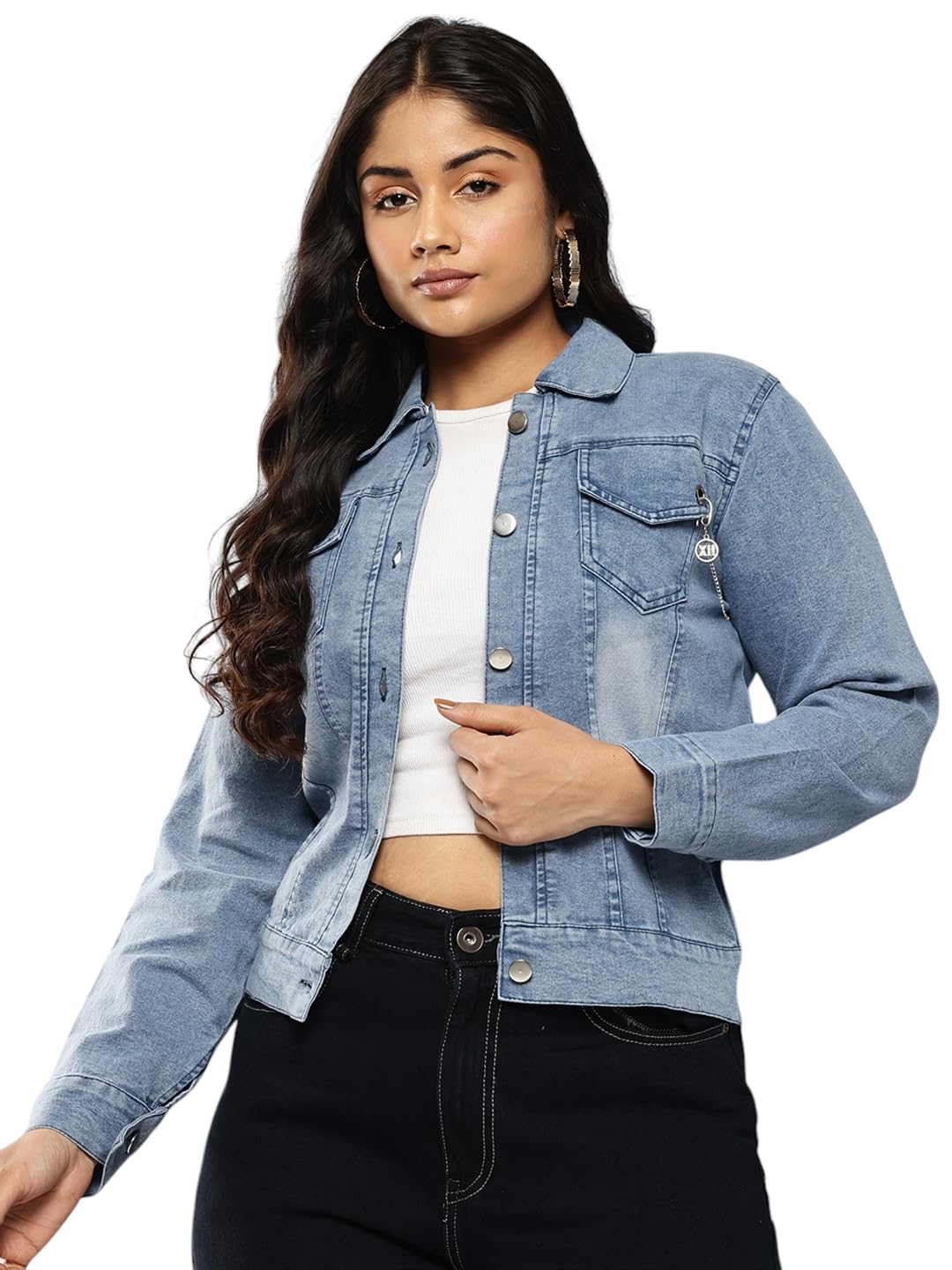 Womens Blue Colour Denim Solid Denim Jacket