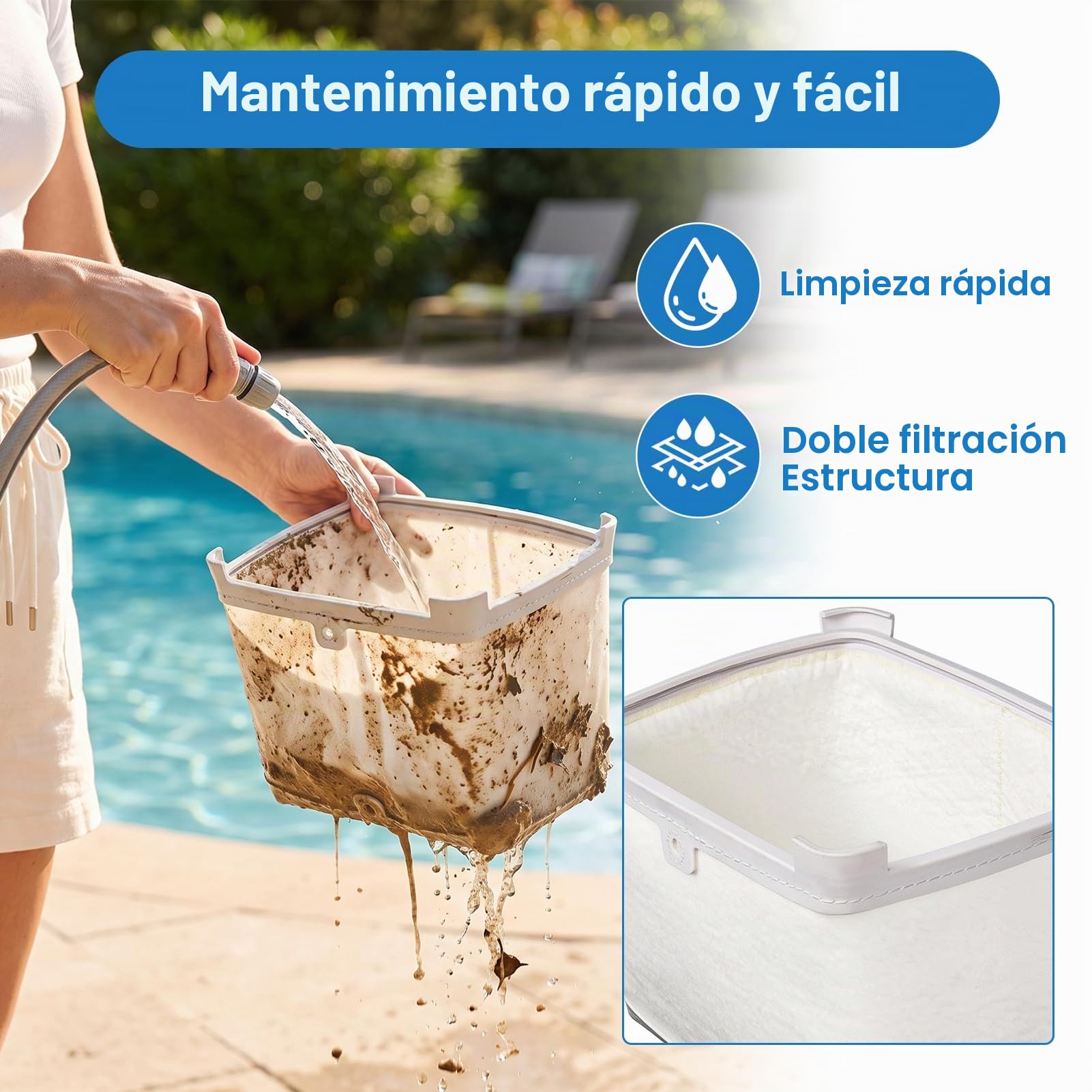Cesta de filtro ultrafina para Aiper Scuba S1, bolsa de filtro de repuesto para limpiador de piscinas con pantalla de malla de nailon para desechos finos, color blanco, capacidad de 1,5 L (2 unidades)