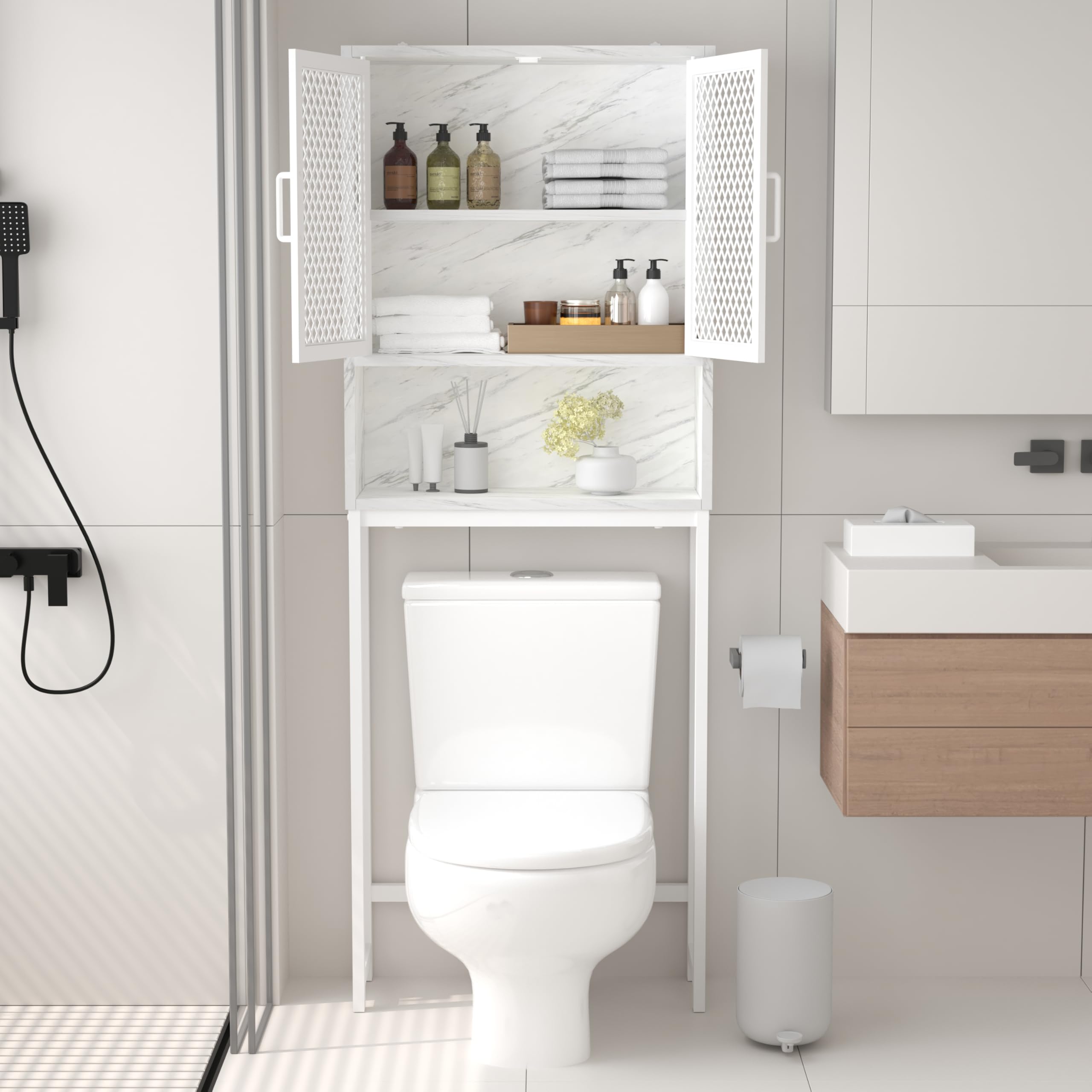 Zenna Home Armadietto Portaoggetti Da Bagno Sopra WC Con Ante E Ripiani Regolabili - Bianco