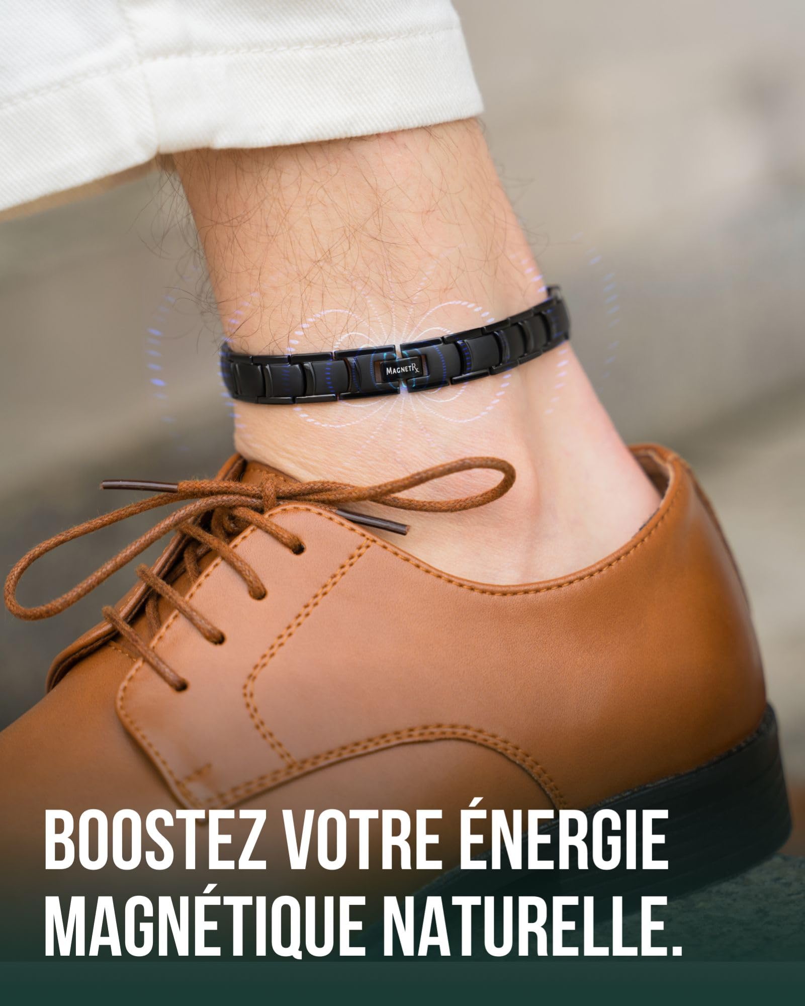 MagnetRX® Bracelet De Cheville Pour Homme - 48 Aimants Puissants (168000 GAUSS) Bijou Aimanté En Titane Ultra-Résistant - Réglable Avec Outil De Dimensionnement (Noir)
