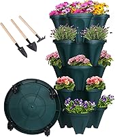 GameXcel 5-Tier Vertical Stackable Planter with Wheels - Space-Saving Indoor Outdoor Pots for Strawberries, Herbs, Flowers & Veggies