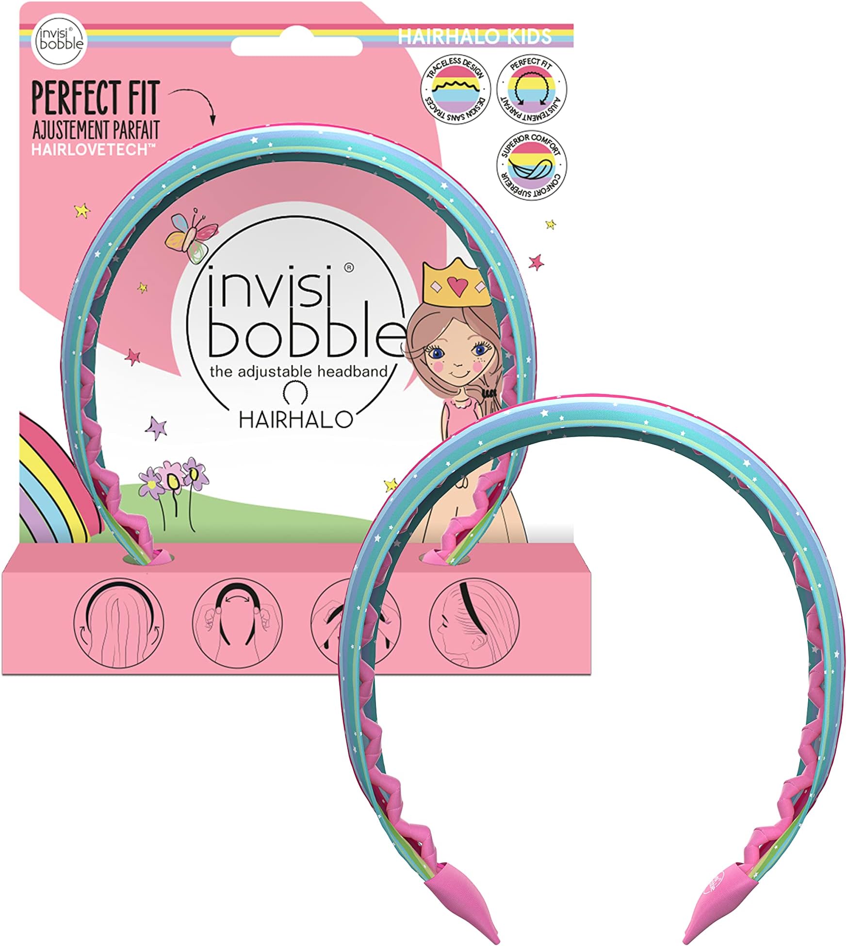 InvisibobbleKids Hairhalo Headband Colourful I 1 x Adjustable Rainbow Headband Girls Soft Hair Gentle and Comfortable I The Original Designed in The Heart of Munich
