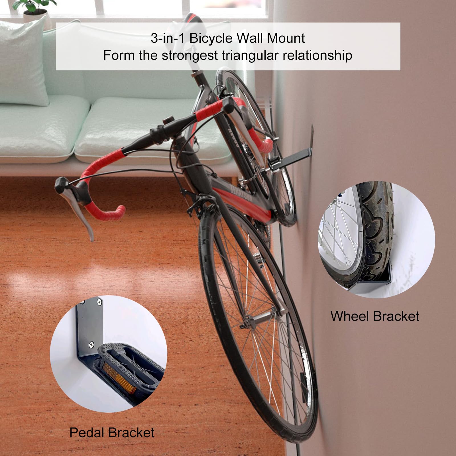 Uchwyt Ścienny Do Roweru 3 W 1, Uchwyt Ścienny Do Roweru O Nośności 30 Kg, MTB I Szosowego