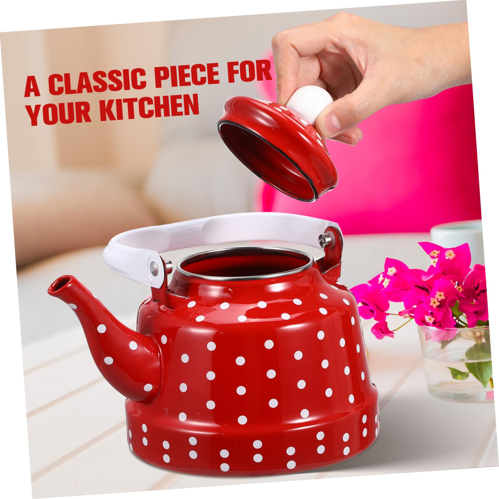 DOITOOL Tetera de Esmalte con Filtro para Infusiones Diseño Vintage Rojo con Puntos Resistente y Segura para Preparar Té Casa
