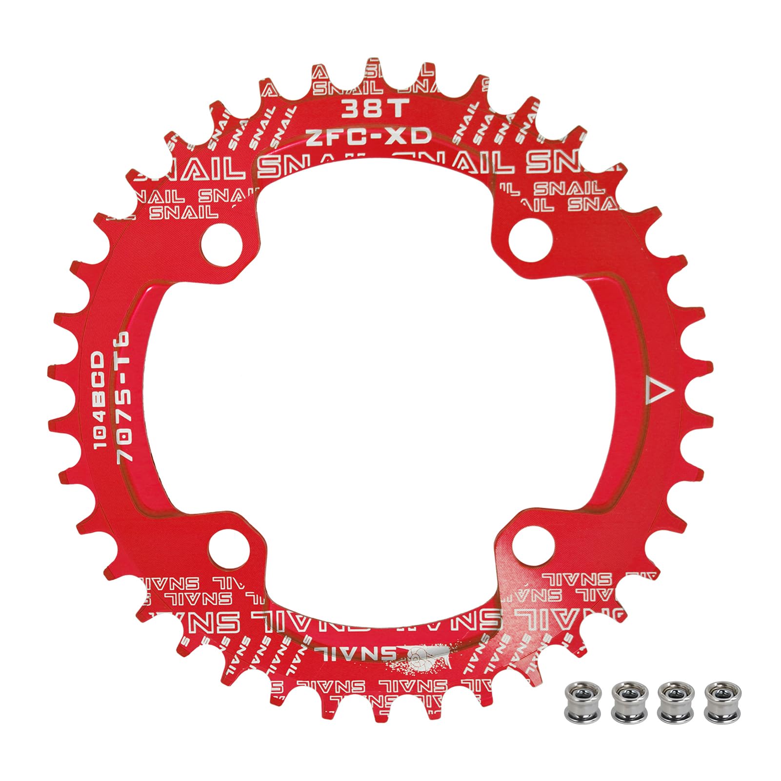 BESNIN Bike Chainring 104 BCD 30T 32T 34T 36T 38T 40T 42T 44T 46T 48T 50T 52T Round Narrow Wide Single Chain Ring for 7 8 9 10 11 12 Speed MTB BMX Road Bike (Red, 38T)