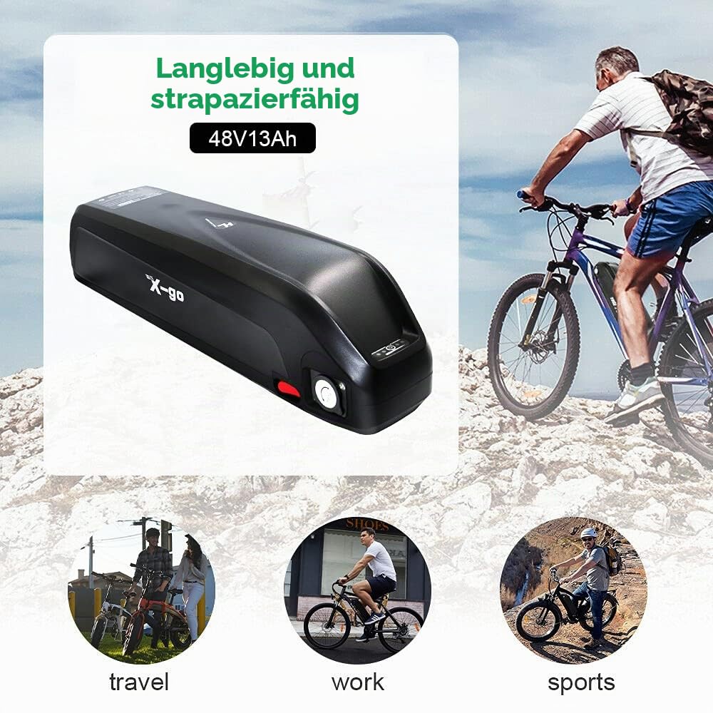 X-go E-Bike Batteria 36V / 48V, 10Ah / 13Ah / 15Ah, Elektrofahrrad Batteria für 50W-1000W Für Elektrofahrräder Hailong Lithium Li-ion Batterie