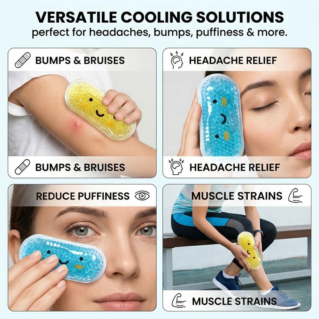 Ghiaccio gel riutilizzabile Caldo Freddo Cuscinetti refrigeranti per bambini, Riutilizzabili in gel di raffreddamento per urti, febbre, lividi, mal di denti o mal di testa, 2 pezzi