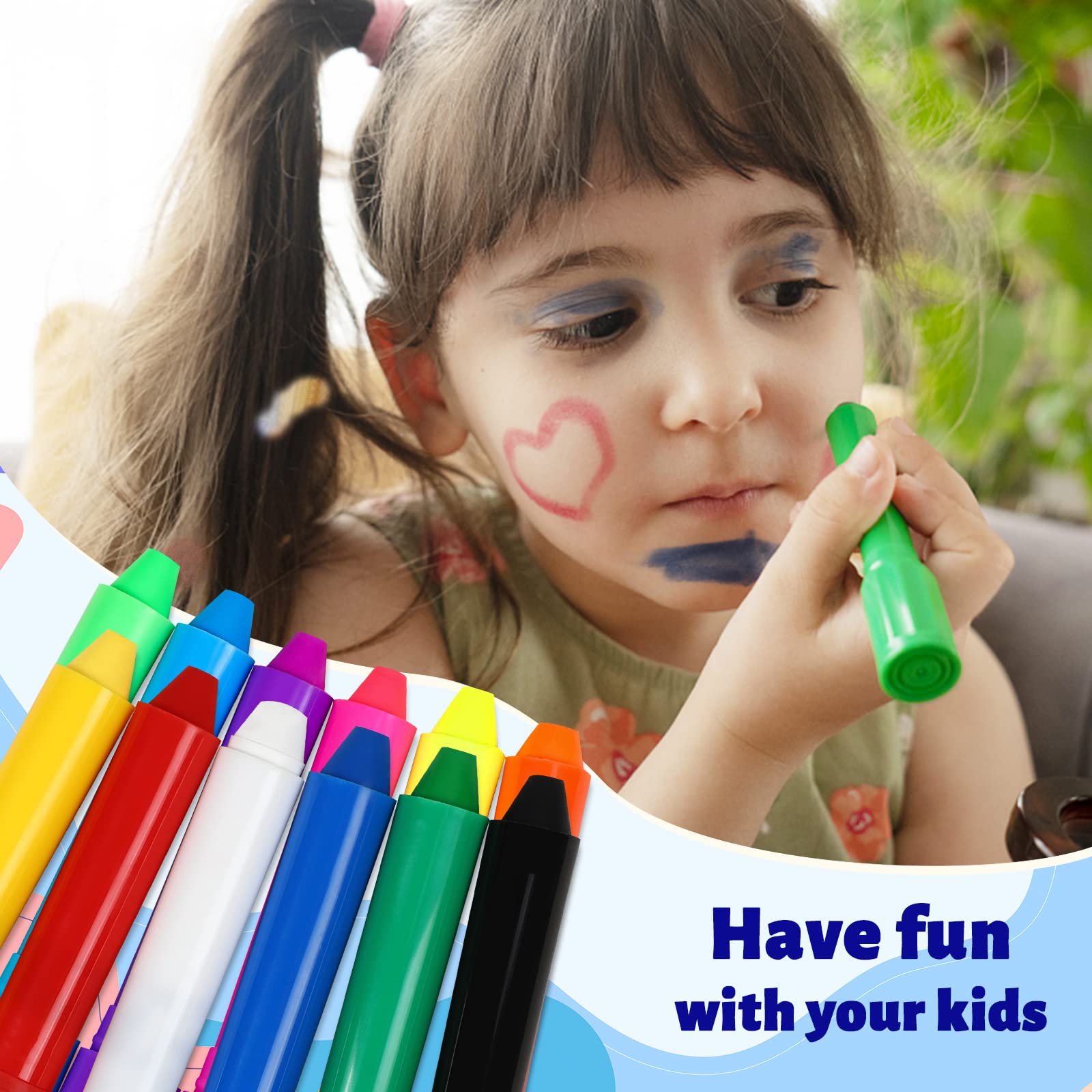 Set De Pintura Facial De 12 Colores Con 55 Plantillas Reutilizables, Crayones Lavables Para Niños, Ideal Para Fiestas, Halloween Y Navidad