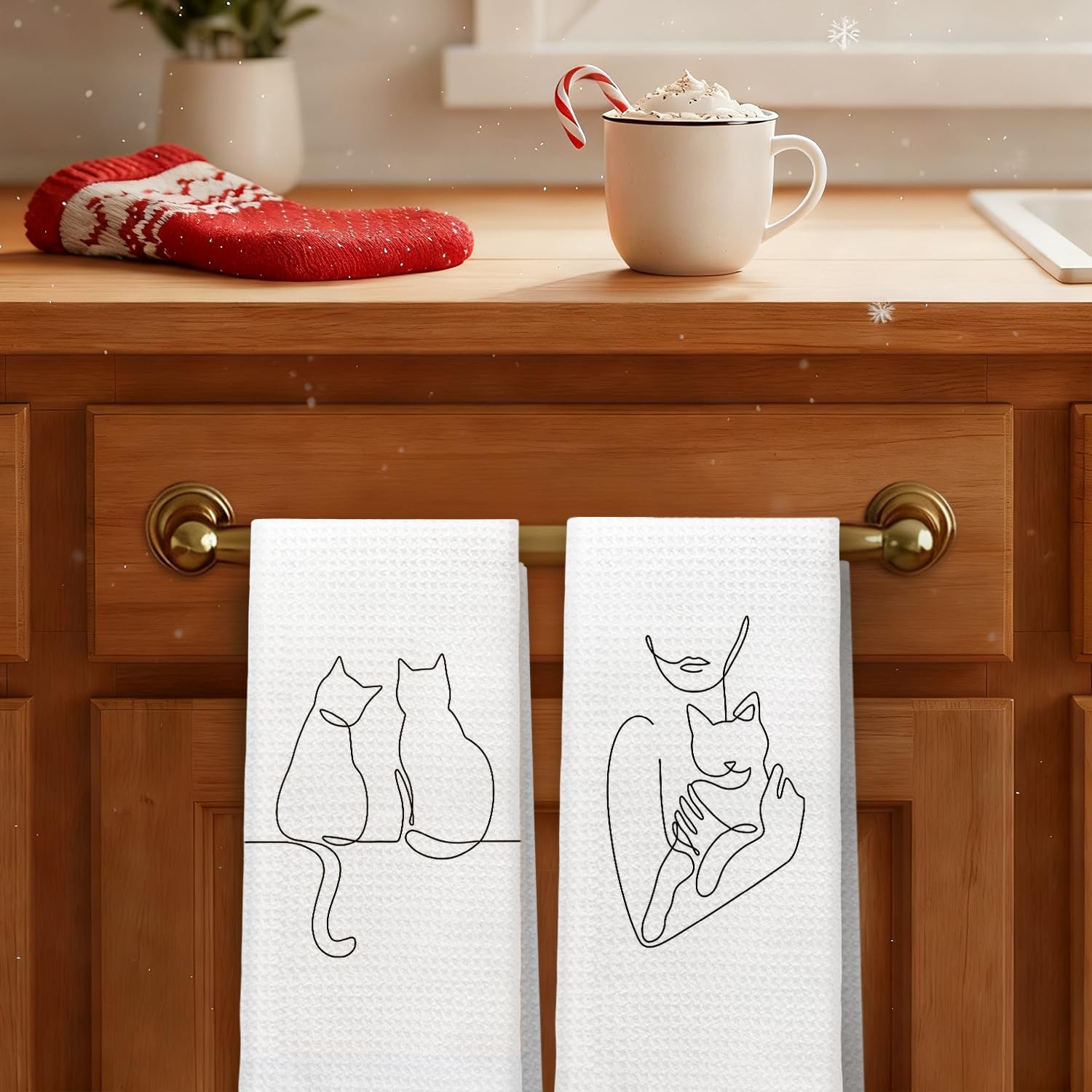 Minimalist Cat Kitchen Towels, Cat Lovers Mom Lady Gifts Dish Tea Towels for Kitchen Decor, Modern Kitty Kitten Hand Towels for Bathroom Decor, 16x24 Inch Set of 2 - Image 5
