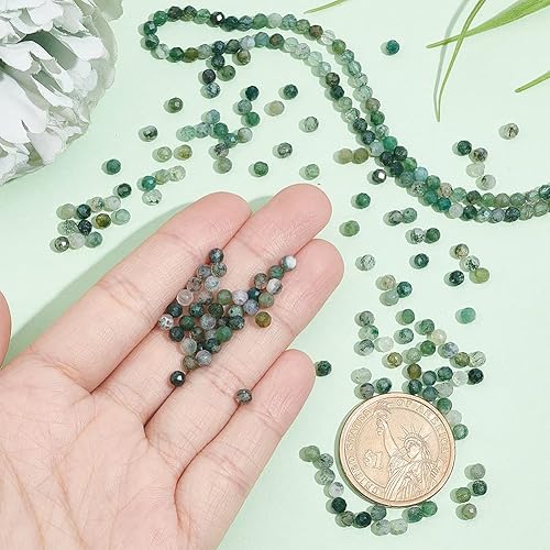 Miniatura 3 de NBEADS Alrededor de 246 cuentas de piedras preciosas microfacetadas de 0.118 pulgadas, cuentas de ágata musgo natural, cuentas de cortina sueltas