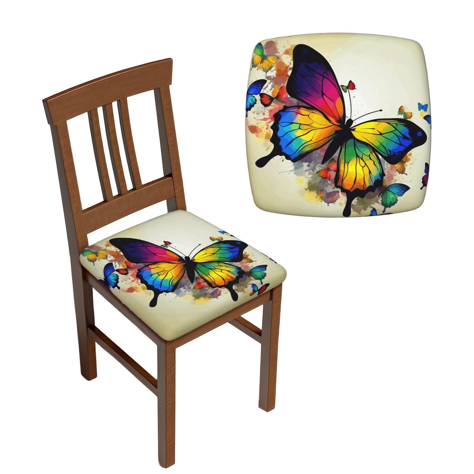 NONHAI 6PCS Dining Chair Seat Covers Set Color Butterfly Stretch Removable Chairs Covers Washable Seat Cushion Slipcovers Protector for Dining Room Kitchen Chairs