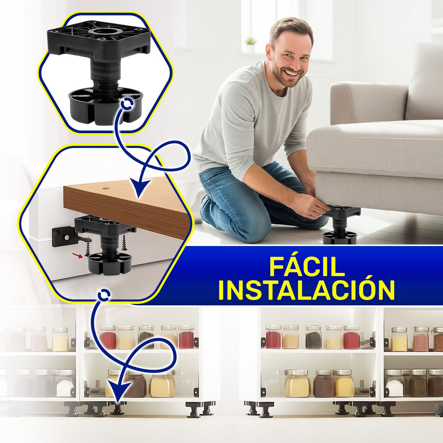 40x Patas para Muebles Regulables 85-125 mm Plataforma Montaje 92x80 mm