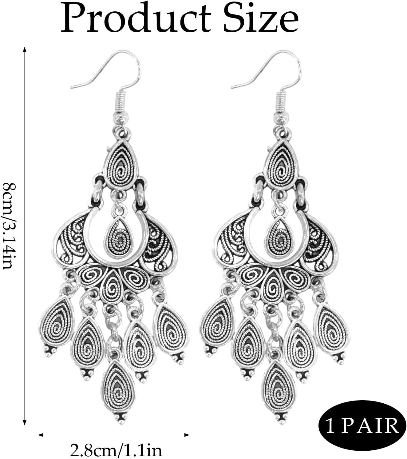 Chandelier Earrings for Women, Bohemian Silver Filigree Drop Earrings - 3 Inch Lightweight Boho Chandelier Earrings with Tassel, Hypoallergenic Statement Jewelry for Wedding & Festival - Image 2