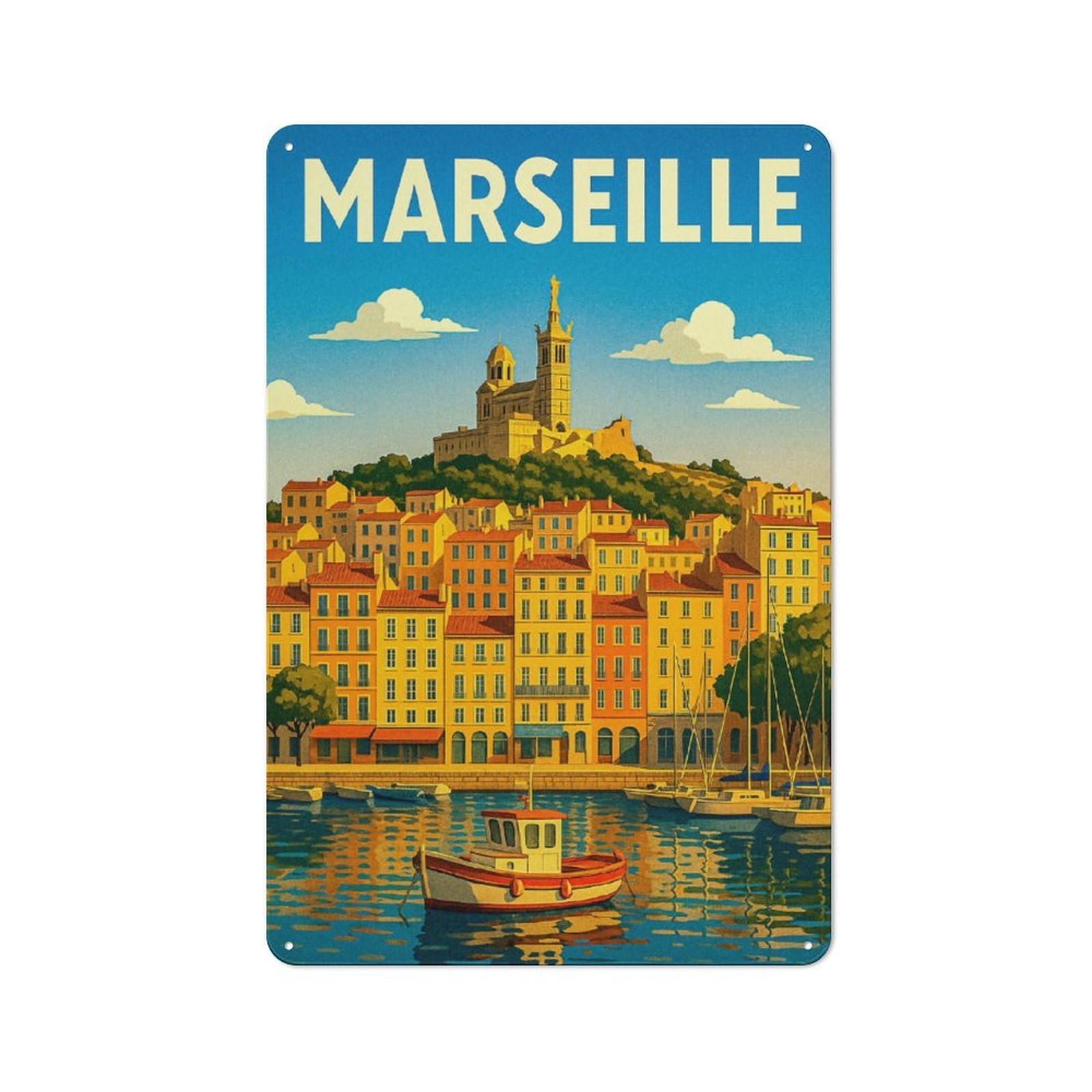 Junmoney Style-15 For Hobby Room Or Studio, Marseille Travel (4) Retro Metal Wall Sign 30X20cm, For Vintage Wall Decor Fans, For Themed Room Decoration