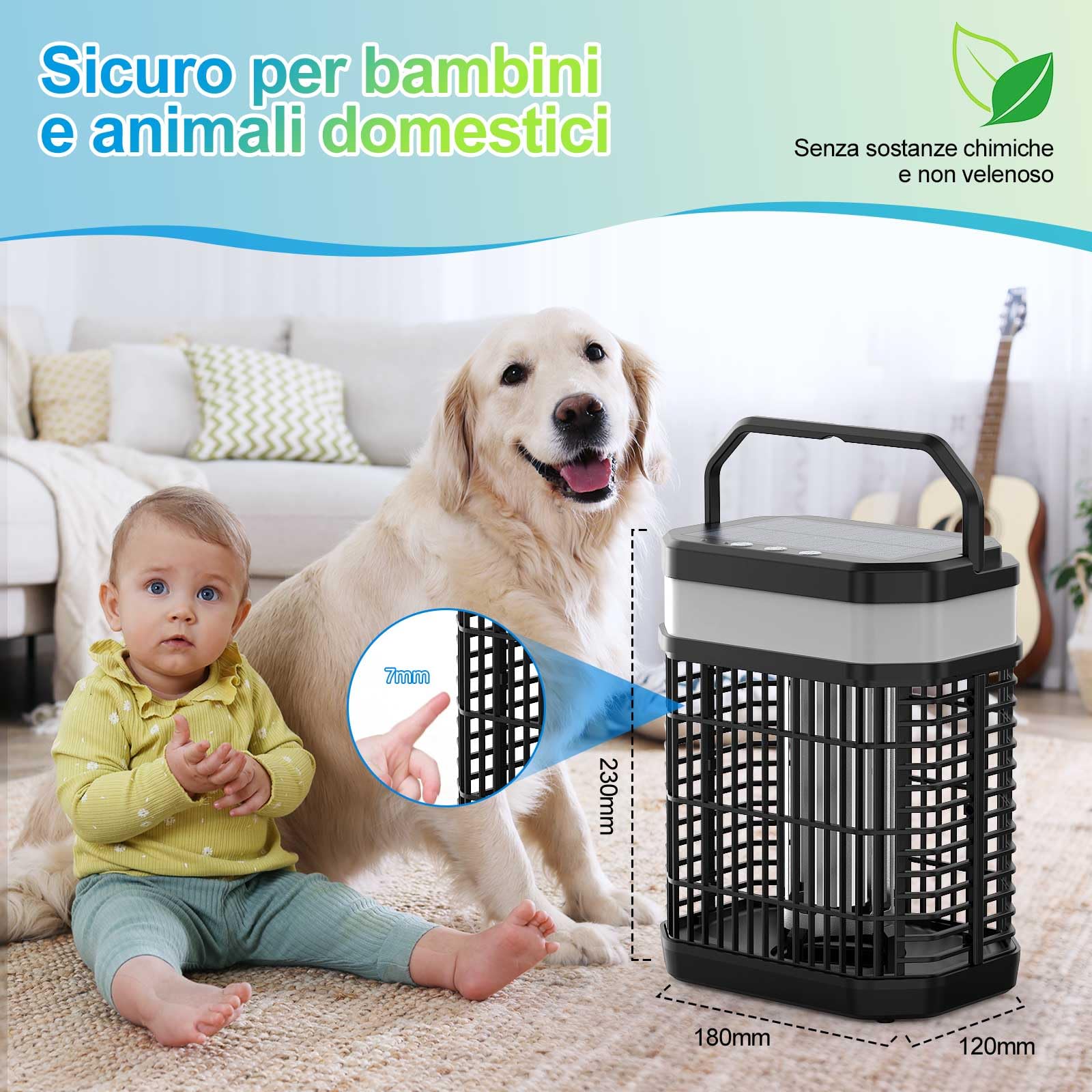 SAPPHIRI - Zapper a energia solare, per esterni, per zanzare, con luci a LED a energia solare, da giardino, senza fili, impermeabile (bianco 6000 K