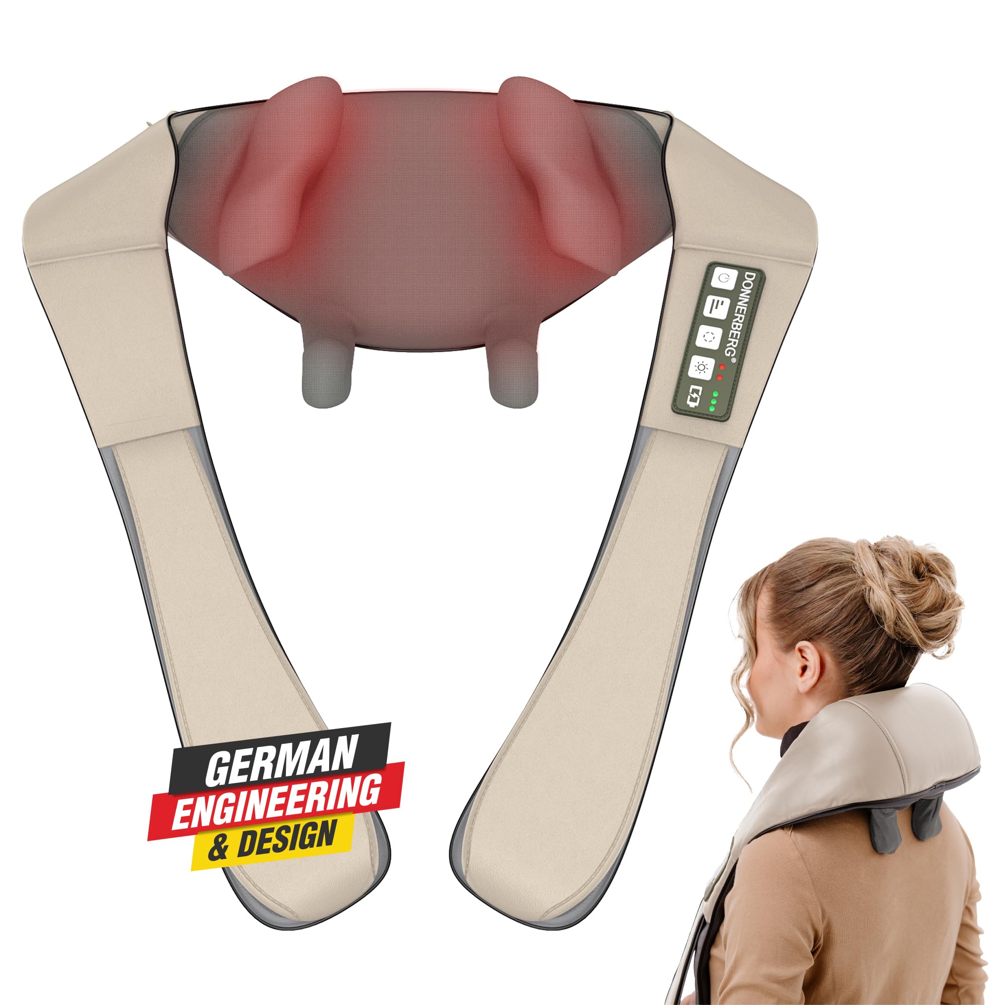DONNERBERG® Proneck Massaggiatore Cervicale Shiatsu Senza Fili Con Calore | Massaggio Intenso Per Collo, Spalle E Trapezio, Calore A Infrarossi, Testato Da TÜV, 7 Anni Di Garanzia Sul Motore