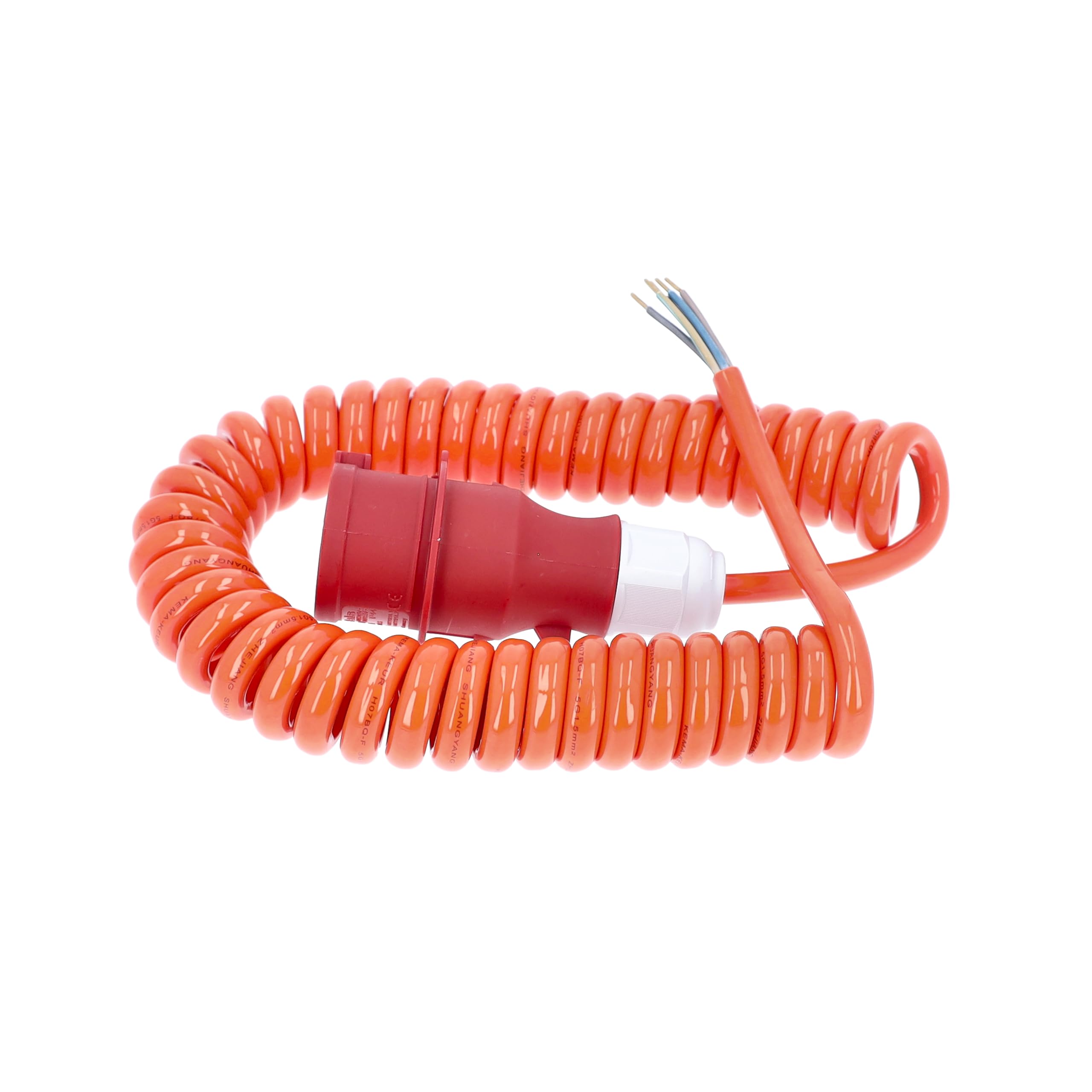 as - Schwabe cavo di collegamento a spirale CEE lunghezza base 1 m - espandibile a circa 5 m - cavo da cantiere H07BQ-F 5G1,5 in poliuretano - 400V, 16A - estremità 50 mm spelata - arancione - 70431