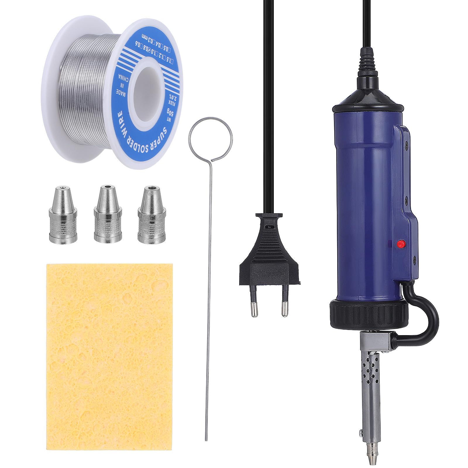 Levemolo Pompa Dissaldante Elettrica, Dissaldatore Elettrico, Aspirazione e Soffiaggio, 30w/350w, Ac220, Blu, con Ugello di Aspirazione e Ugelli Sostituibili, per Manutenzione di
