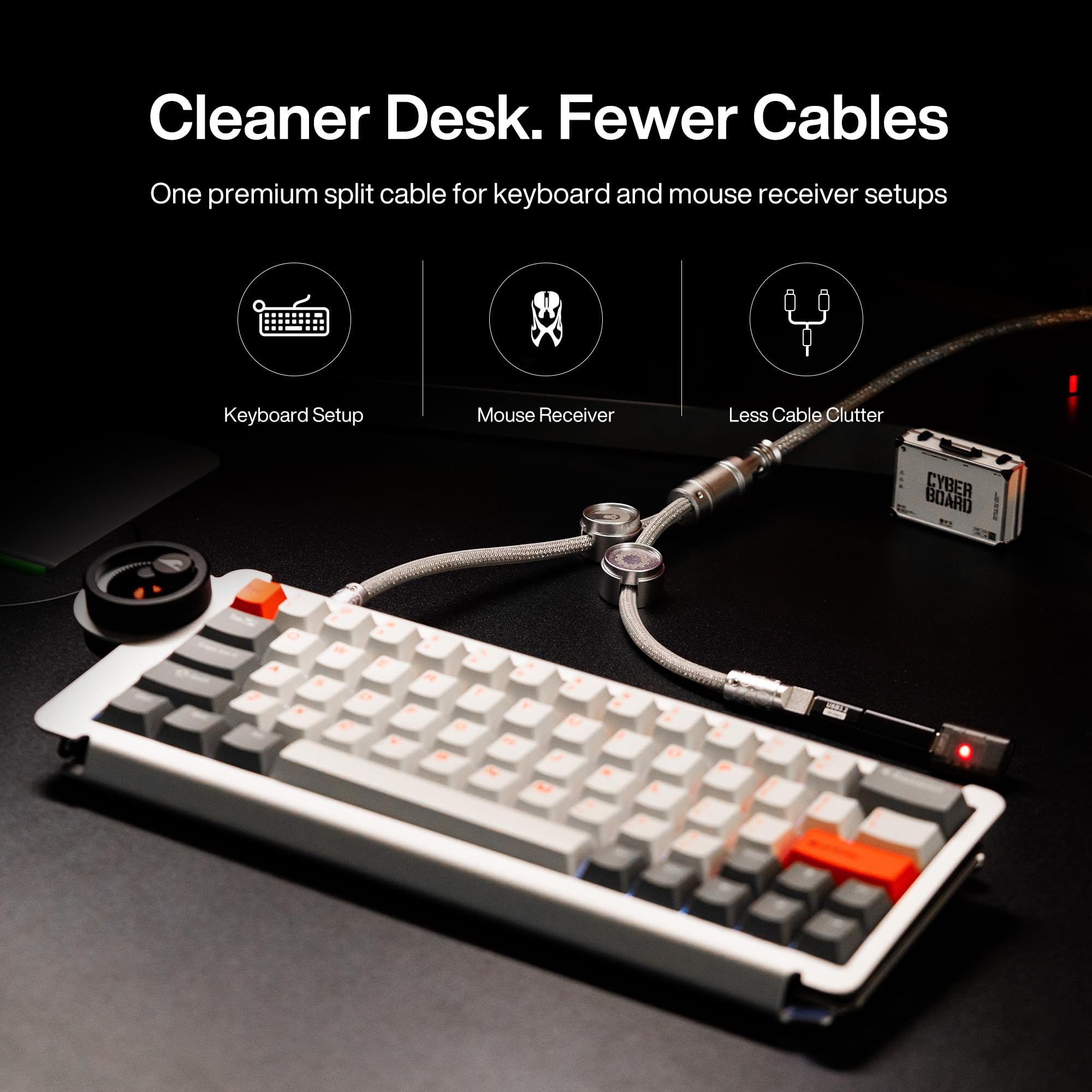 Angry miao Cavo da gioco Split Dual 8K AM Edition (1,4 m), doppia connessione ad alta velocità, bassa latenza, compatibile con dispositivi USB di tipo C, filo argentato a rete durevole, Silver Orbit