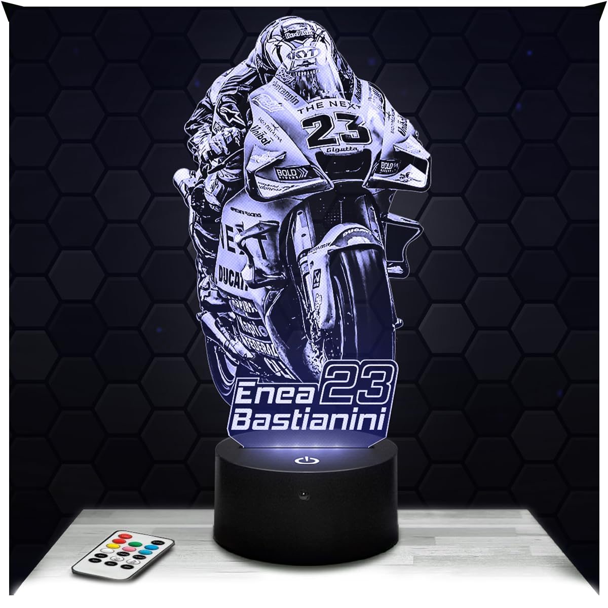 Lampephoto.fr - Moto GP - Enea Bastianini 3D Lamp, Night Light 3D LED Illusion Lamp, Gift idea for Men Motorcycle, Gifts Merchandise for Boys and Girls, Children's or Adult Bedroom Night Light