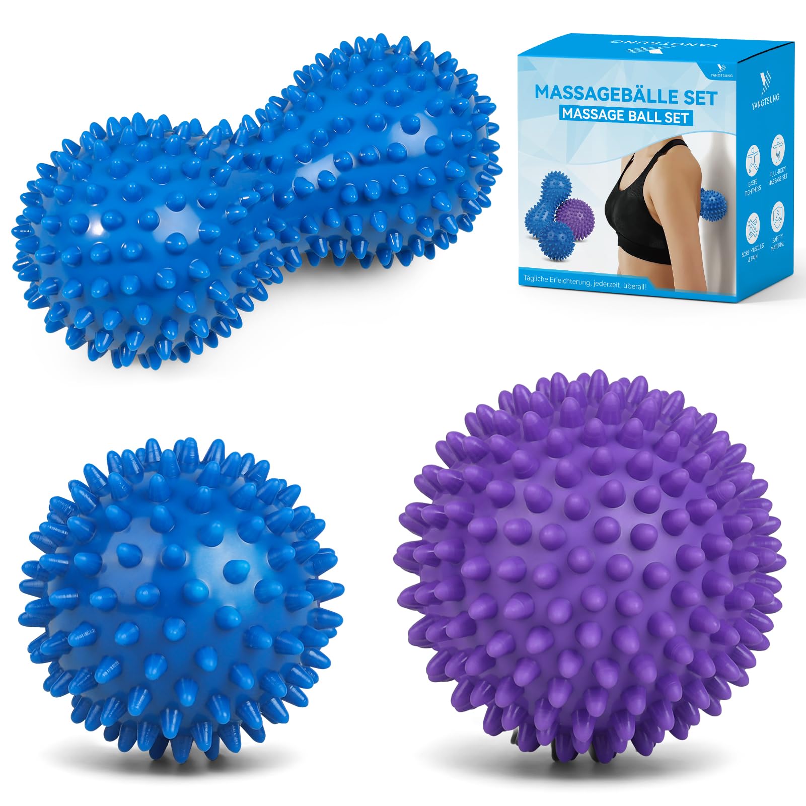 YANGTSUNG Igelball Massage Set, Massageball Igelball, Massageball für Reflexzonen, Anti-Stress, Entspannung Geschenk, Igelball fußmassage Rücken Nacken Hand Fuß - Ball mit Noppen klein, hart