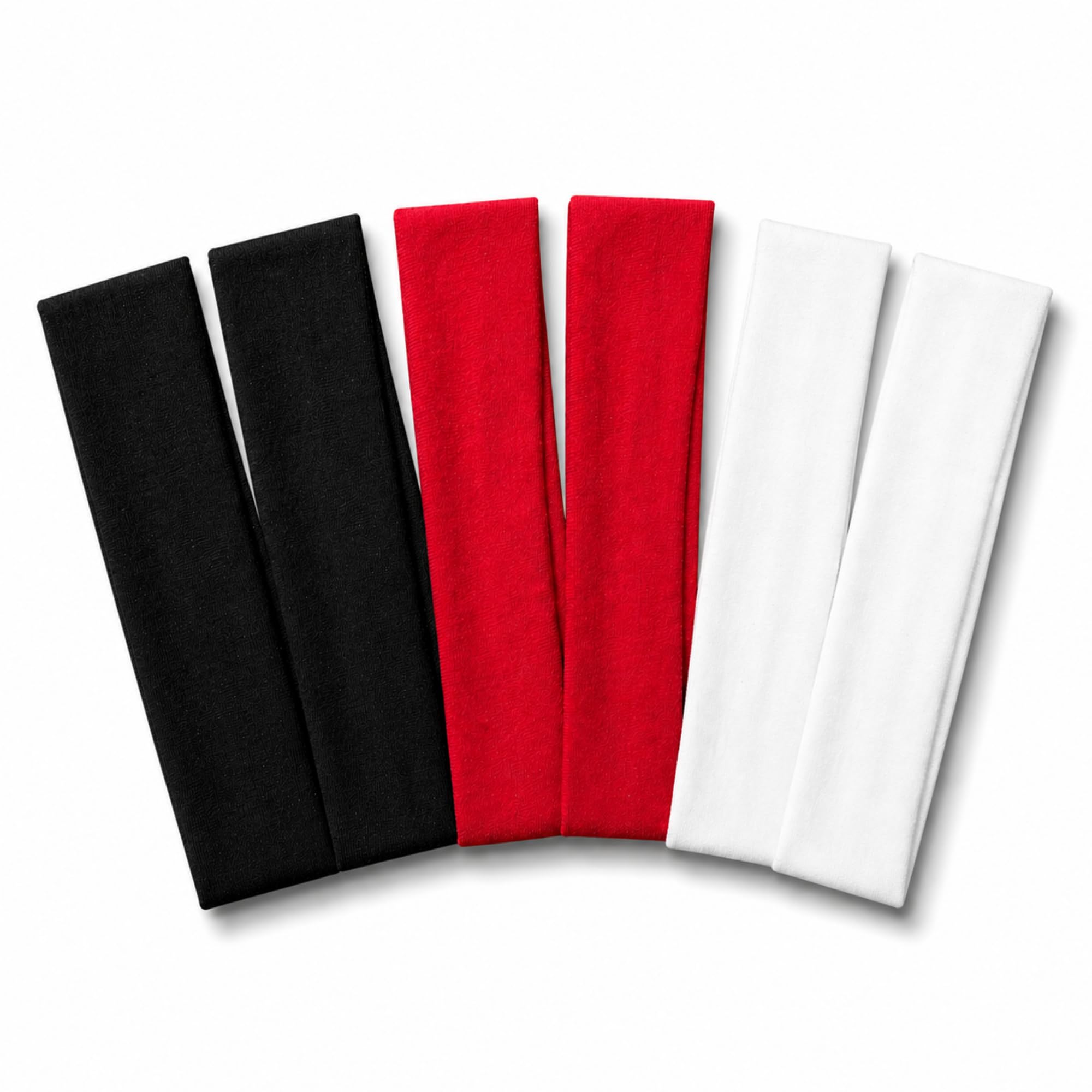 APPALON Unisex Elastic Sports Headbands - Athletic Headband, Thin Soft Cotton Stretchy Non-Slip Stylish Sweat Band Running Yoga, Free Size, Pack of 6 (Black, Red White, 2 Pc Each)