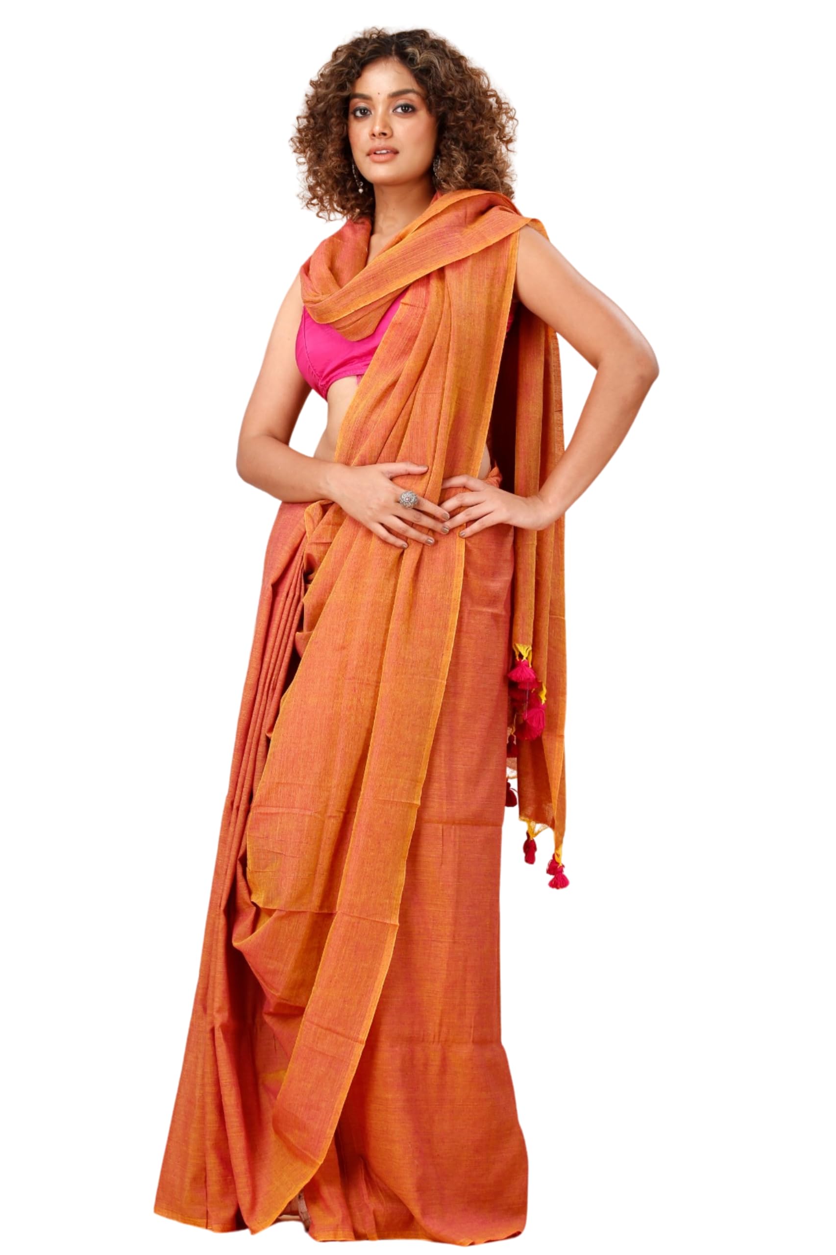 Handloom Authentic Bengal Handloom Plain Soft Pure Cotton Sarees For Women with Blouse Piece-image-49