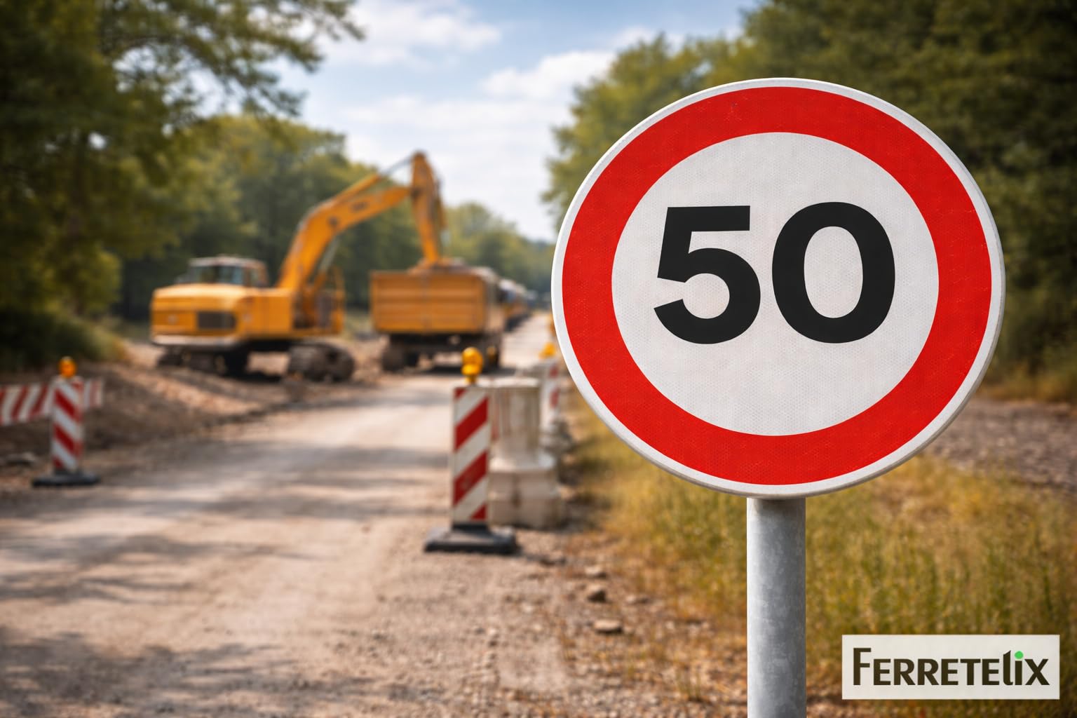 FERRETELIX® Señal de Tráfico Metálica Homologada R-301 | Velocidad Máxima 50 km/h | Tipo MOPU | Reflectante Nivel 1 | Uso Profesional en Vías y Entornos Urbanos