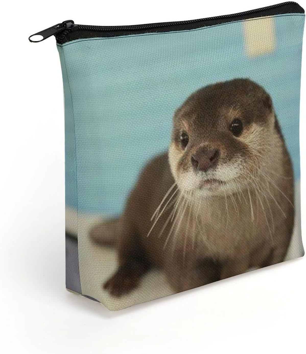 Cute Otter Linen Cosmetic Pouch with Secure Zipper, Lightweight Washable Multi Purpose Toiletry Storage Bag, Portable Makeup Carry Sack for Holiday Trip Daily Organiser