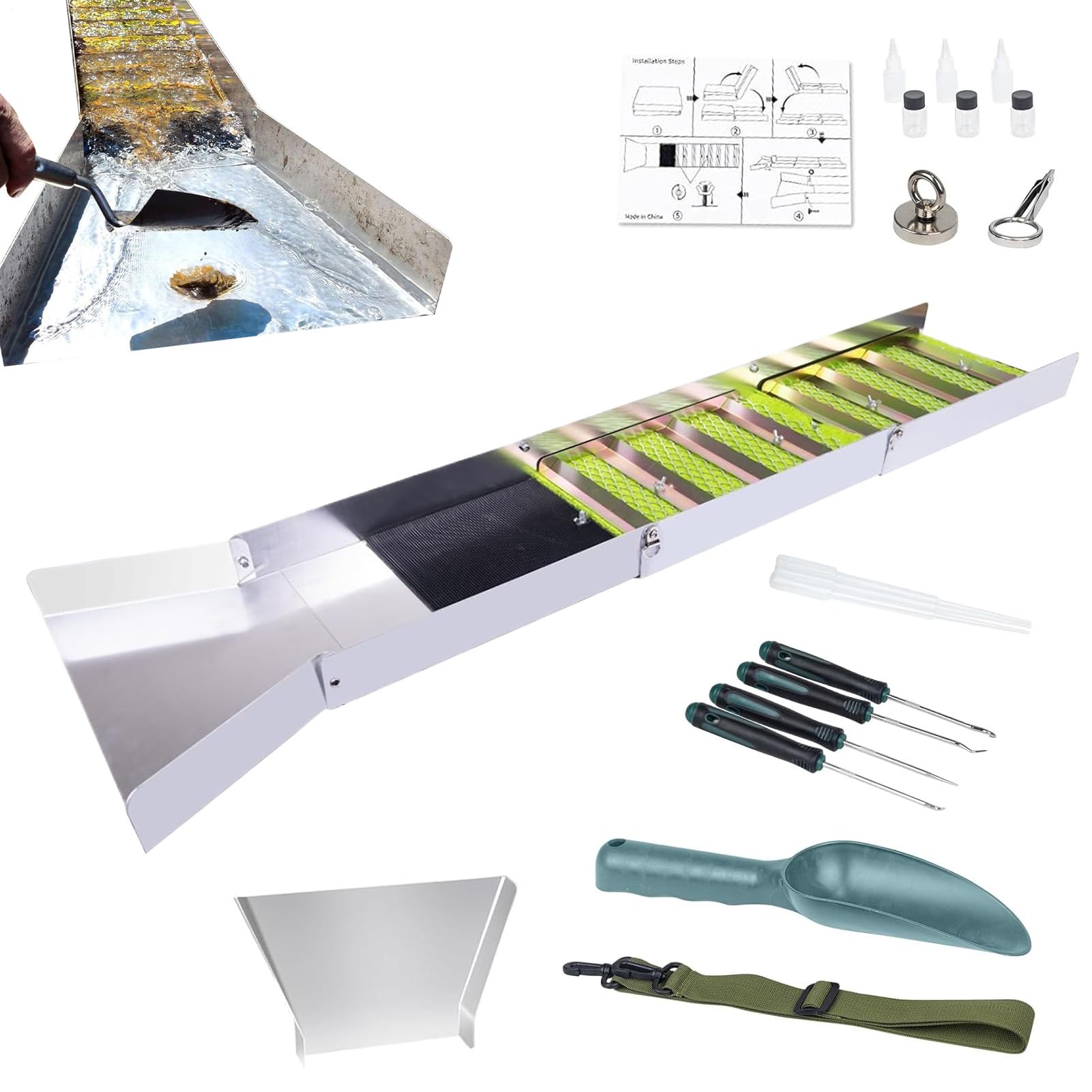 Prospecting Starter Kit - Komplettes Set Bergbauwerkzeuge, komplettes Siebbecken und Trennpfannen mit Aufsätzen, Stabile Erkundungsausrüstung für Sammeln, Mineralien, Steinsuche, Fortune Hunting