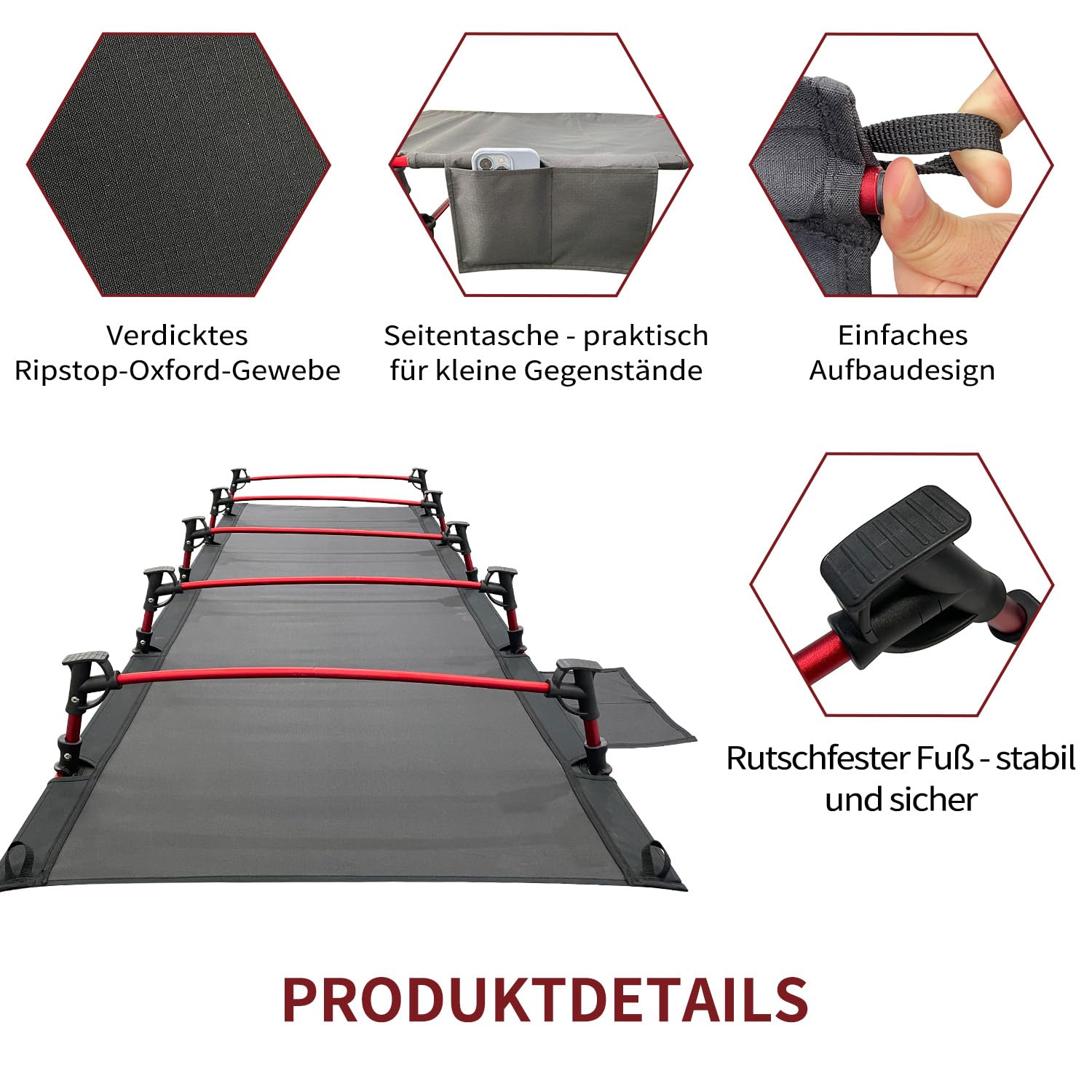 Ultraleichtes Campingbett Tragbares Feldbett Klappbares Reisebett für Outdoor, Wandern, Camping, Strand und Bergsteigen (Schwarz)