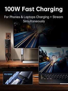 llano USB C to HDMI Cable with 100W PD Charging, 4K@60Hz 2-in-1 Unidirectional Adapter Thunderbolt 5/4/3 Compatible, for MacBook, iPhone 17 Pro Max, Steam Deck, Switch 2, iPad (5ft (1.5m))