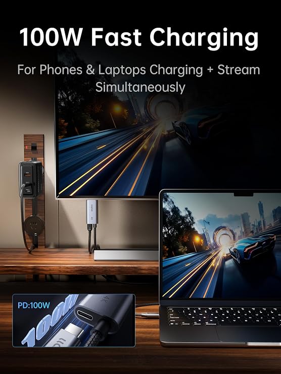llano USB C to HDMI Cable with 100W PD Charging, 4K@60Hz 2-in-1 Unidirectional Adapter Thunderbolt 5/4/3 Compatible, for MacBook, iPhone 17 Pro Max, Steam Deck, Switch 2, iPad (5ft (1.5m))